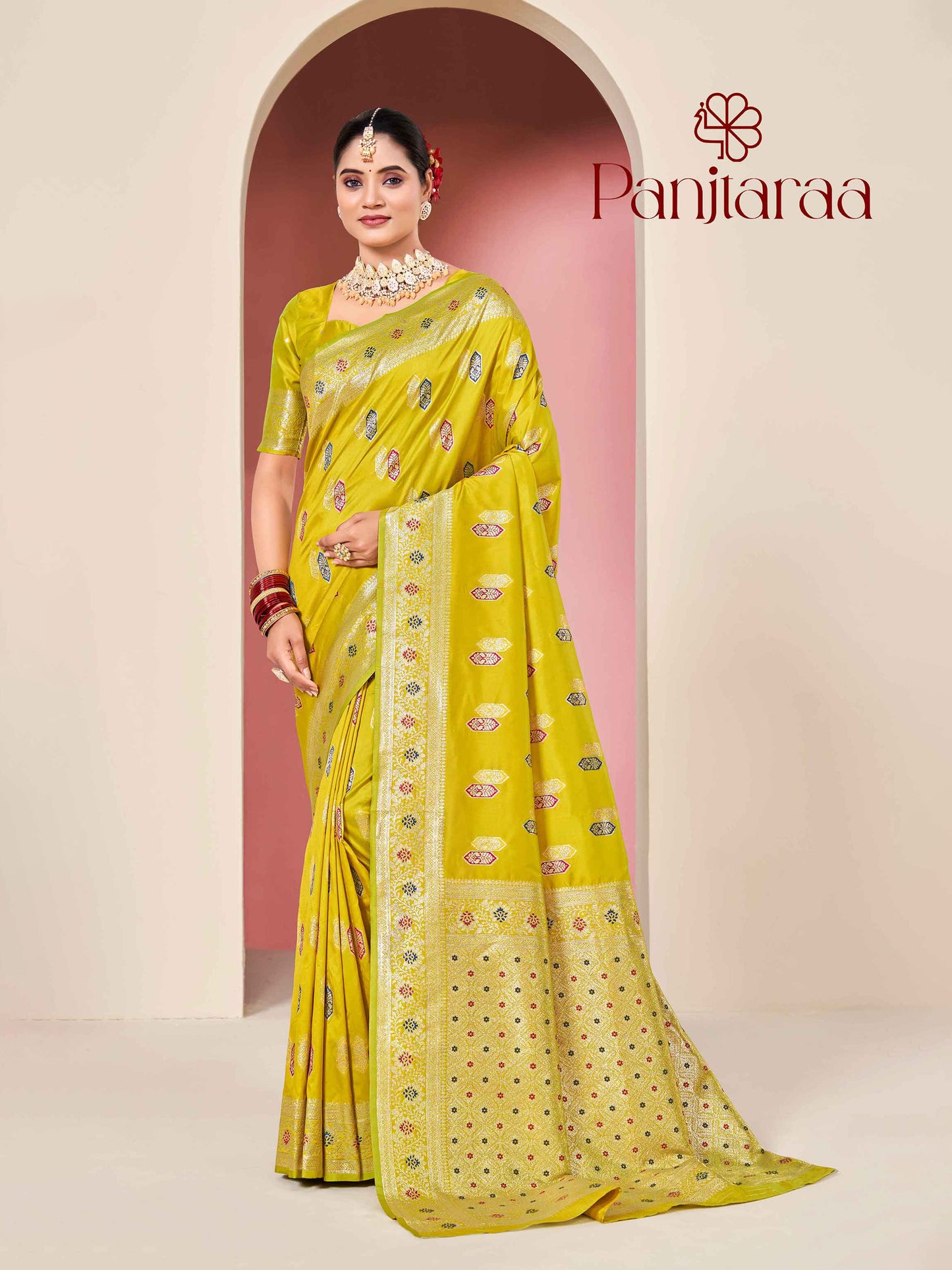 Yellow Banarasi Zari Woven Katan Silk Saree