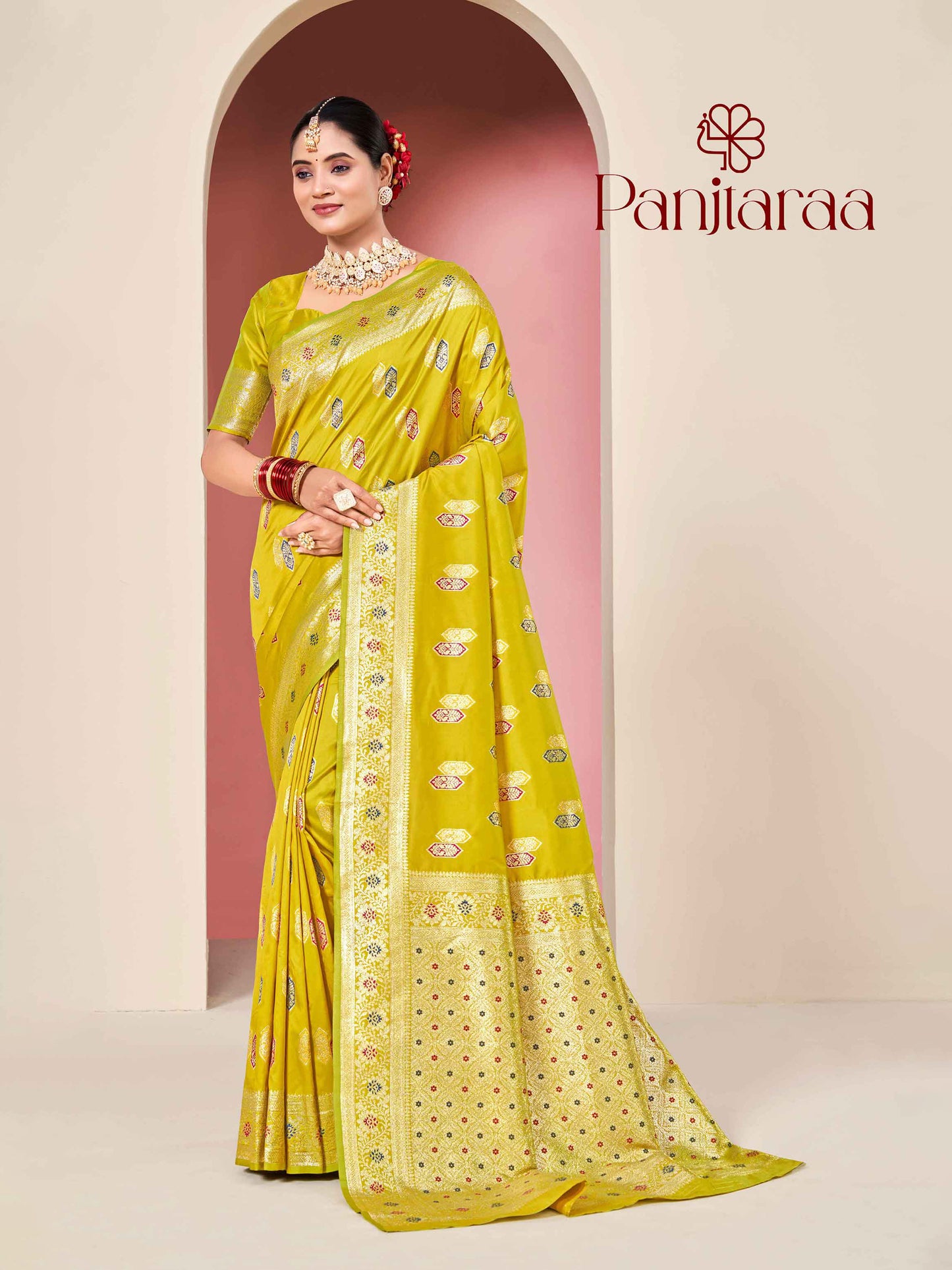 Yellow Banarasi Zari Woven Katan Silk Saree