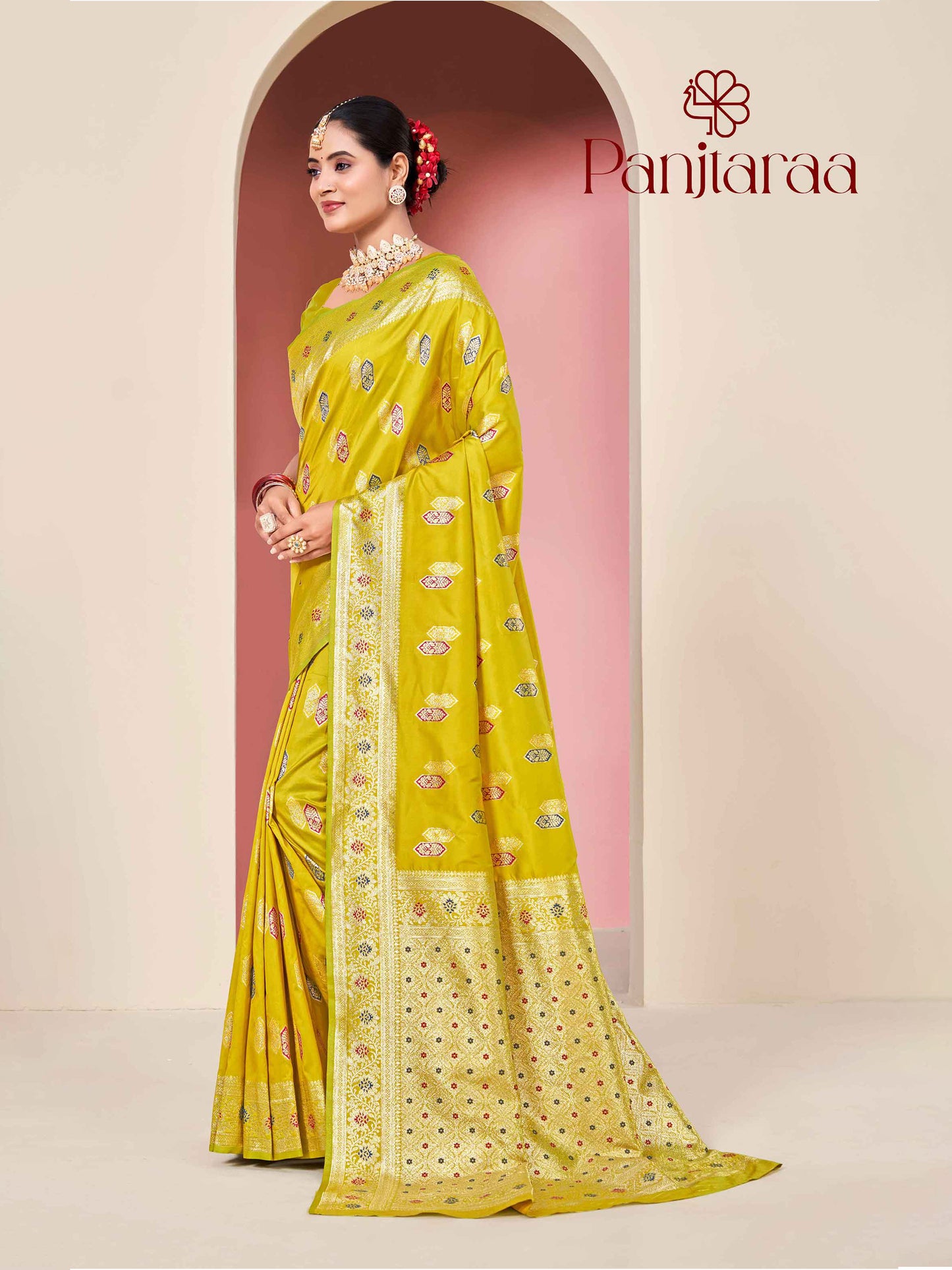 Yellow Banarasi Zari Woven Katan Silk Saree
