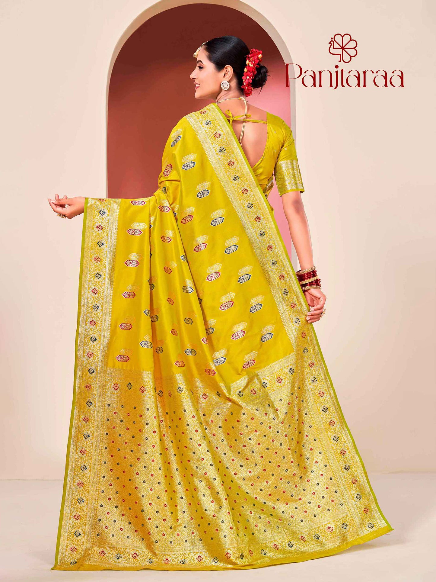 Yellow Banarasi Zari Woven Katan Silk Saree
