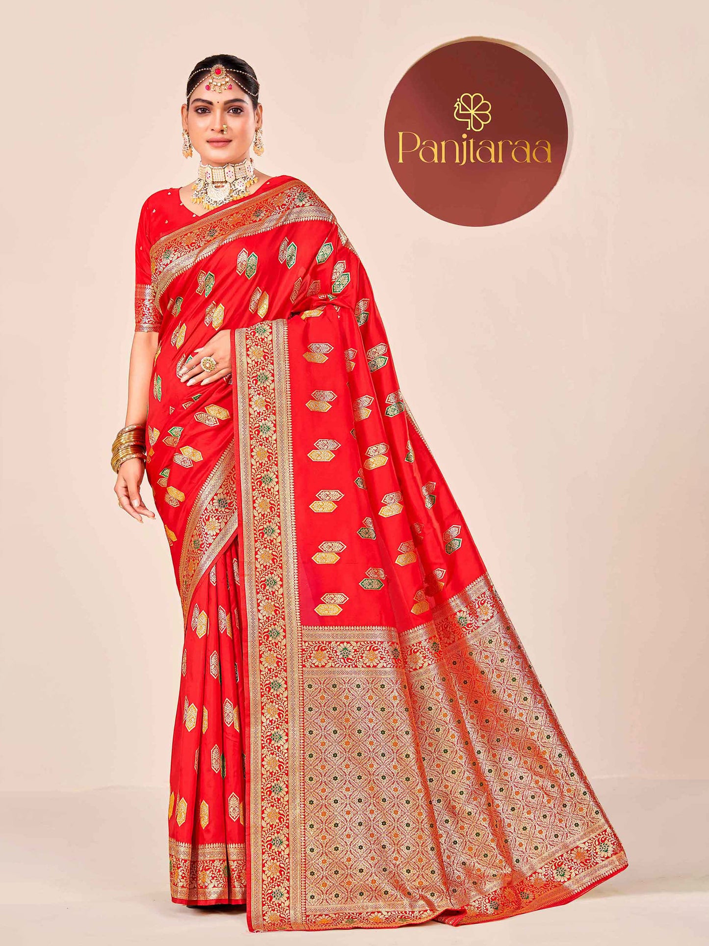 Red Banarasi Zari Woven Katan Silk Saree