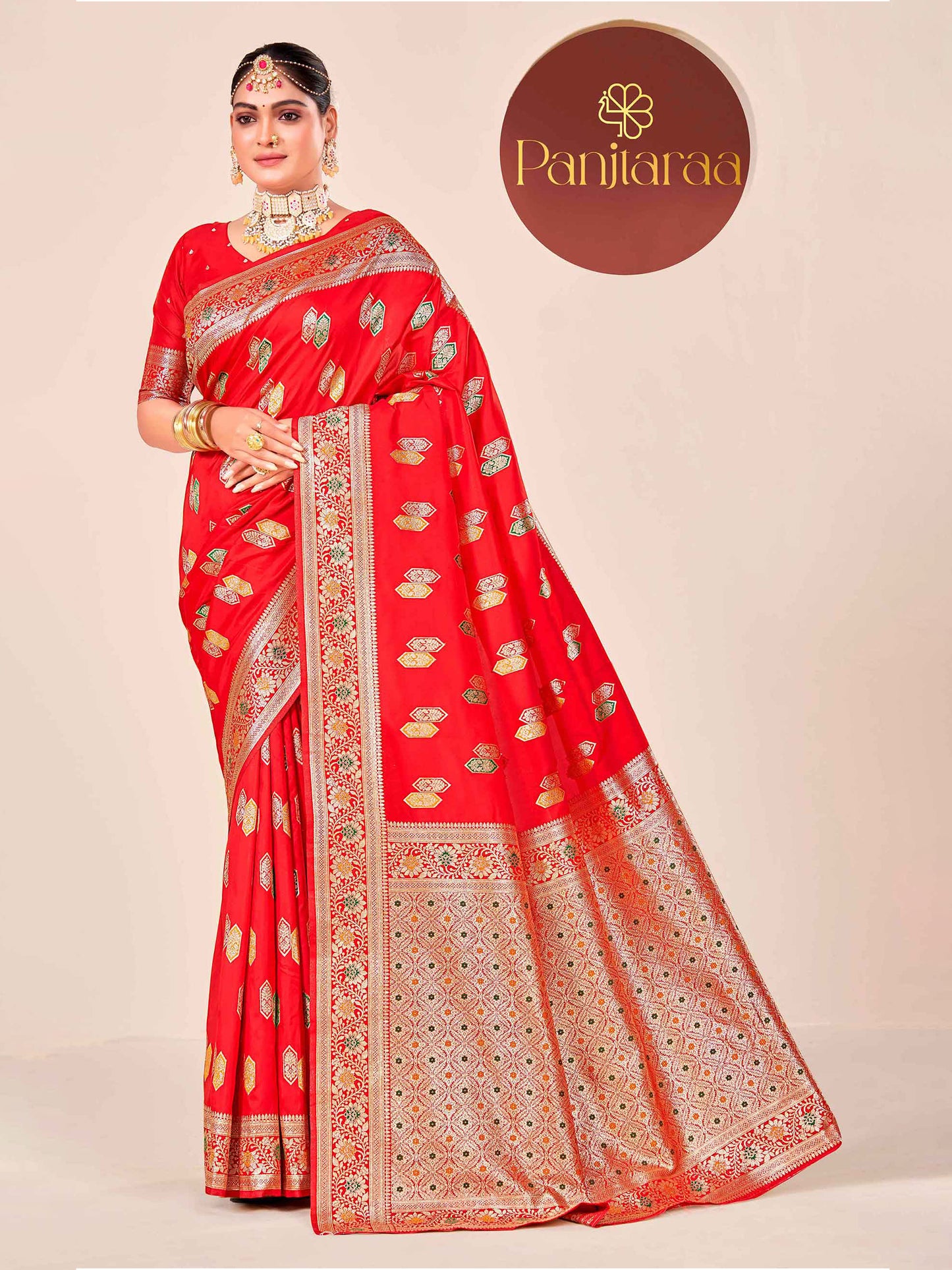 Red Banarasi Zari Woven Katan Silk Saree