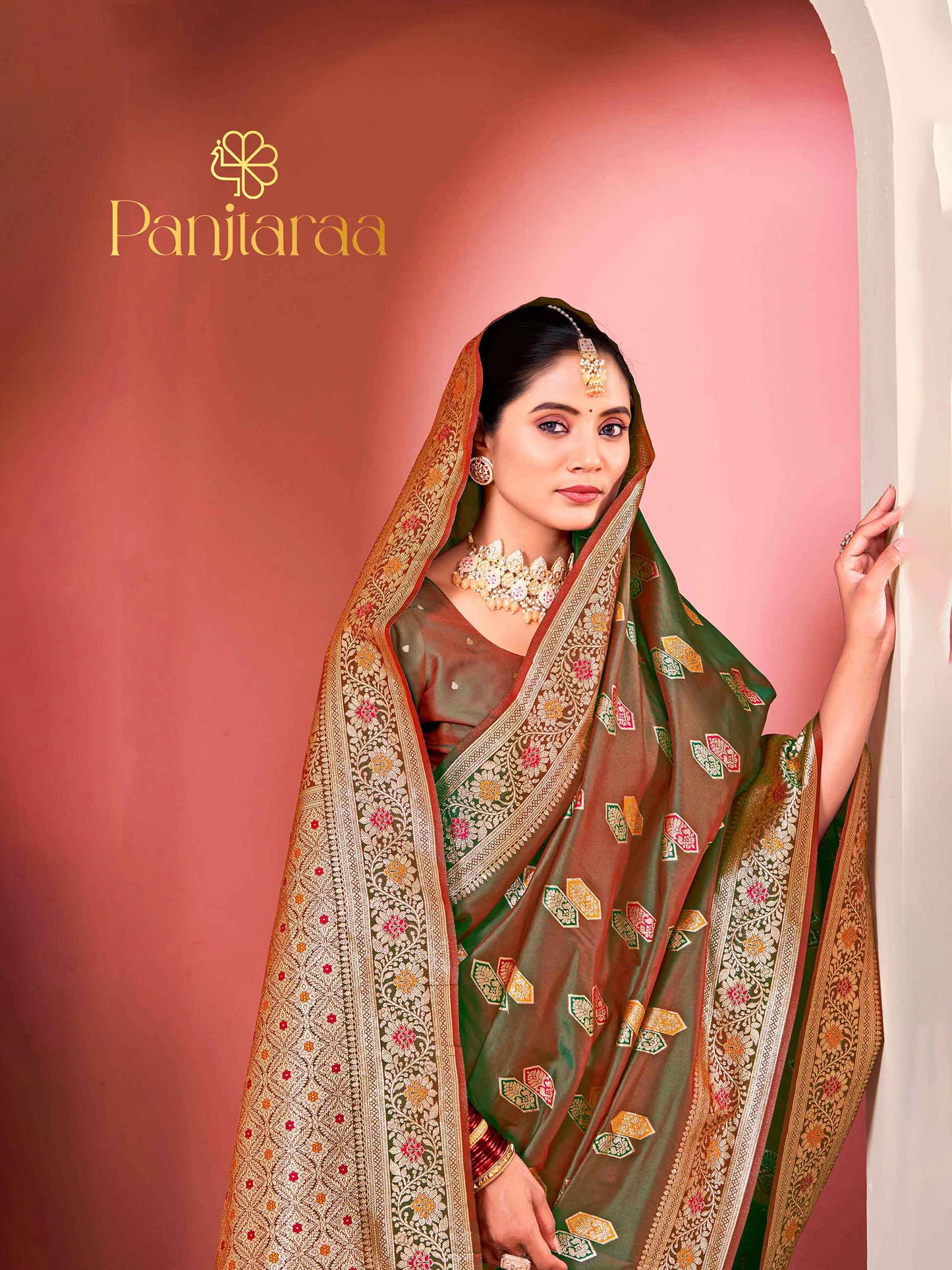 Olive Green Banarasi Zari Woven Katan Silk Saree