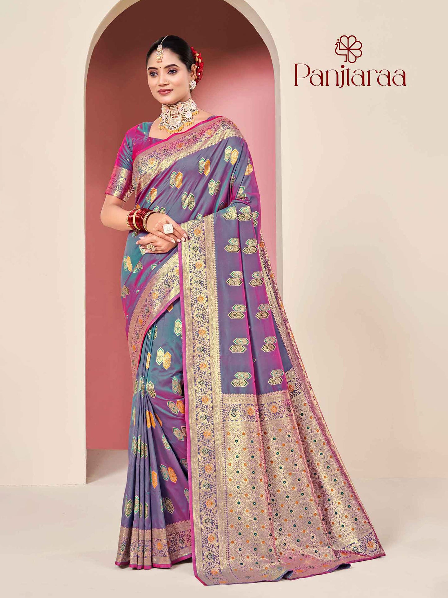 Orchid Grey Banarasi Zari Woven Katan Silk Saree