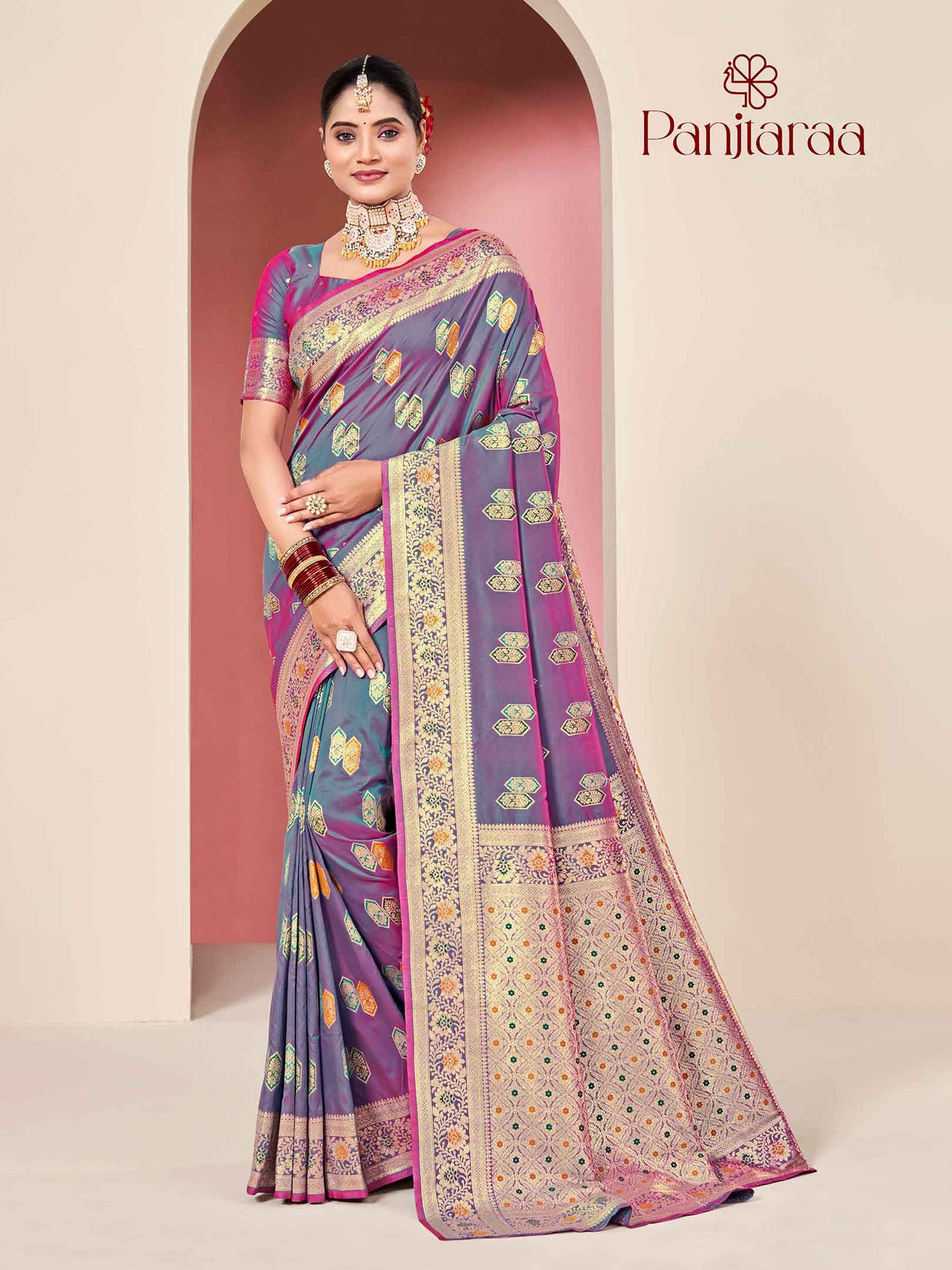 Orchid Grey Banarasi Zari Woven Katan Silk Saree