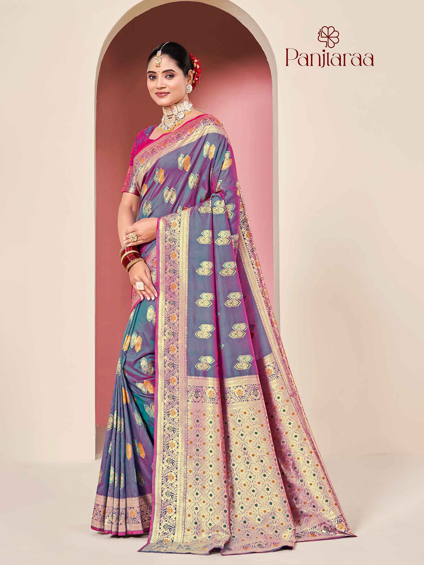 Orchid Grey Banarasi Zari Woven Katan Silk Saree