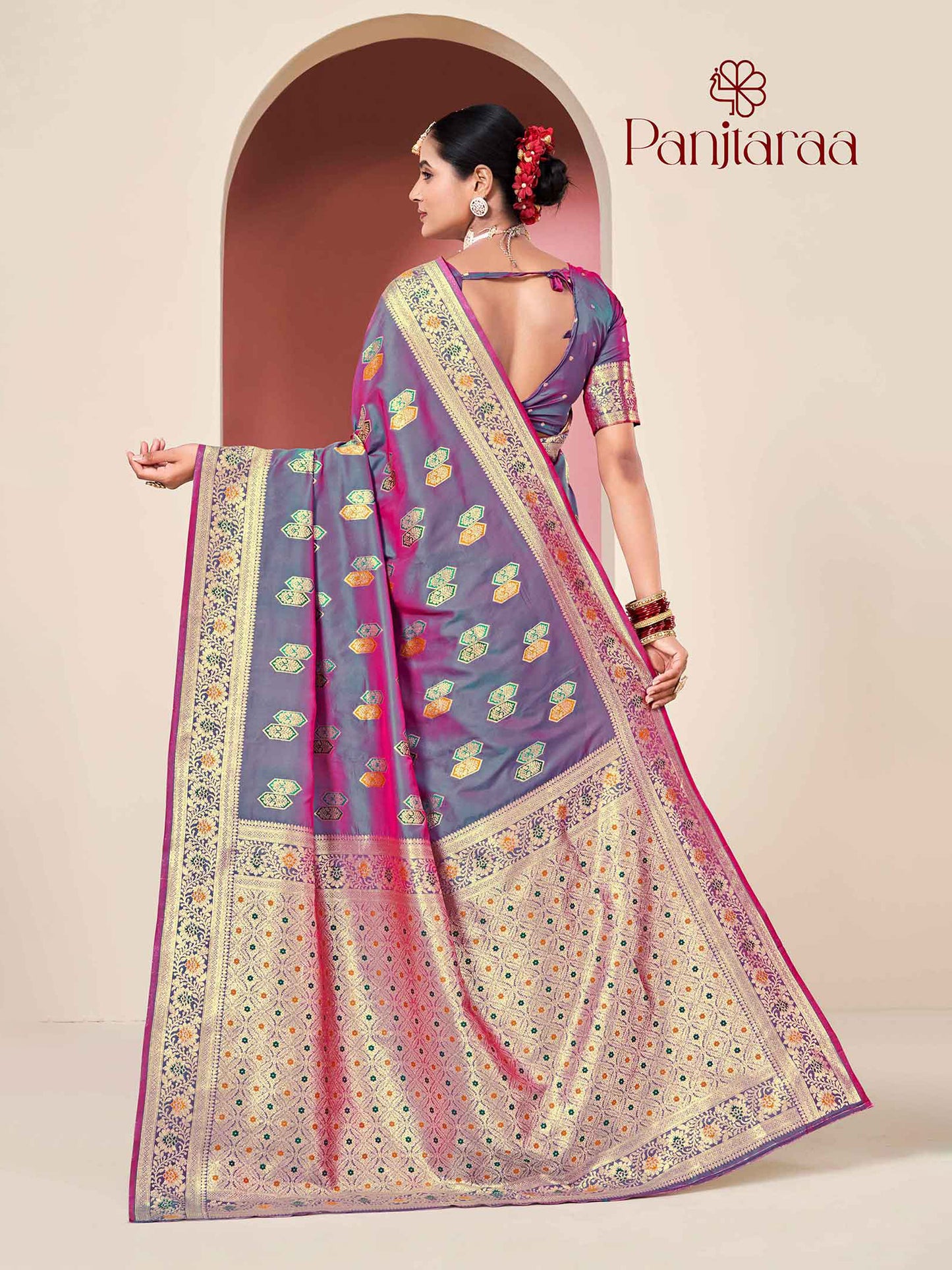 Orchid Grey Banarasi Zari Woven Katan Silk Saree