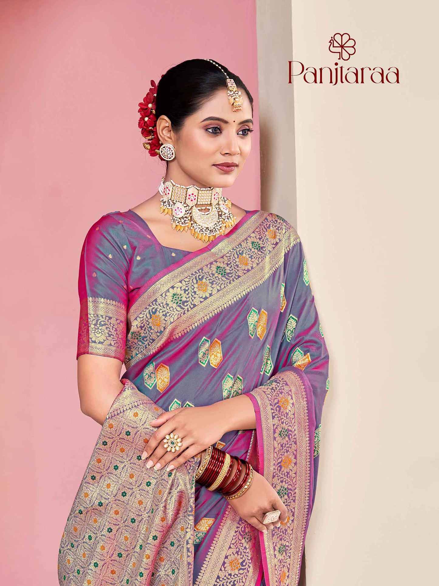 Orchid Grey Banarasi Zari Woven Katan Silk Saree