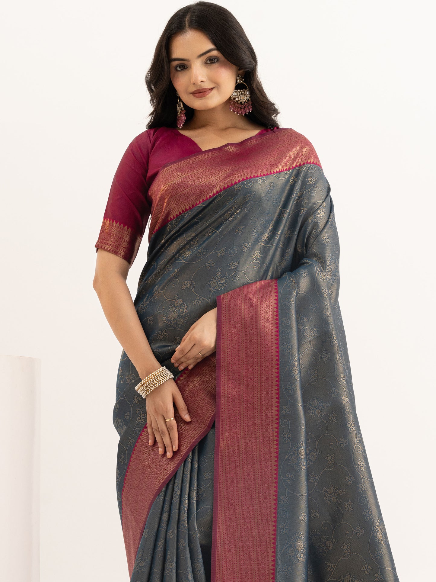 Midnight Teal Kanjivaram Silk Saree