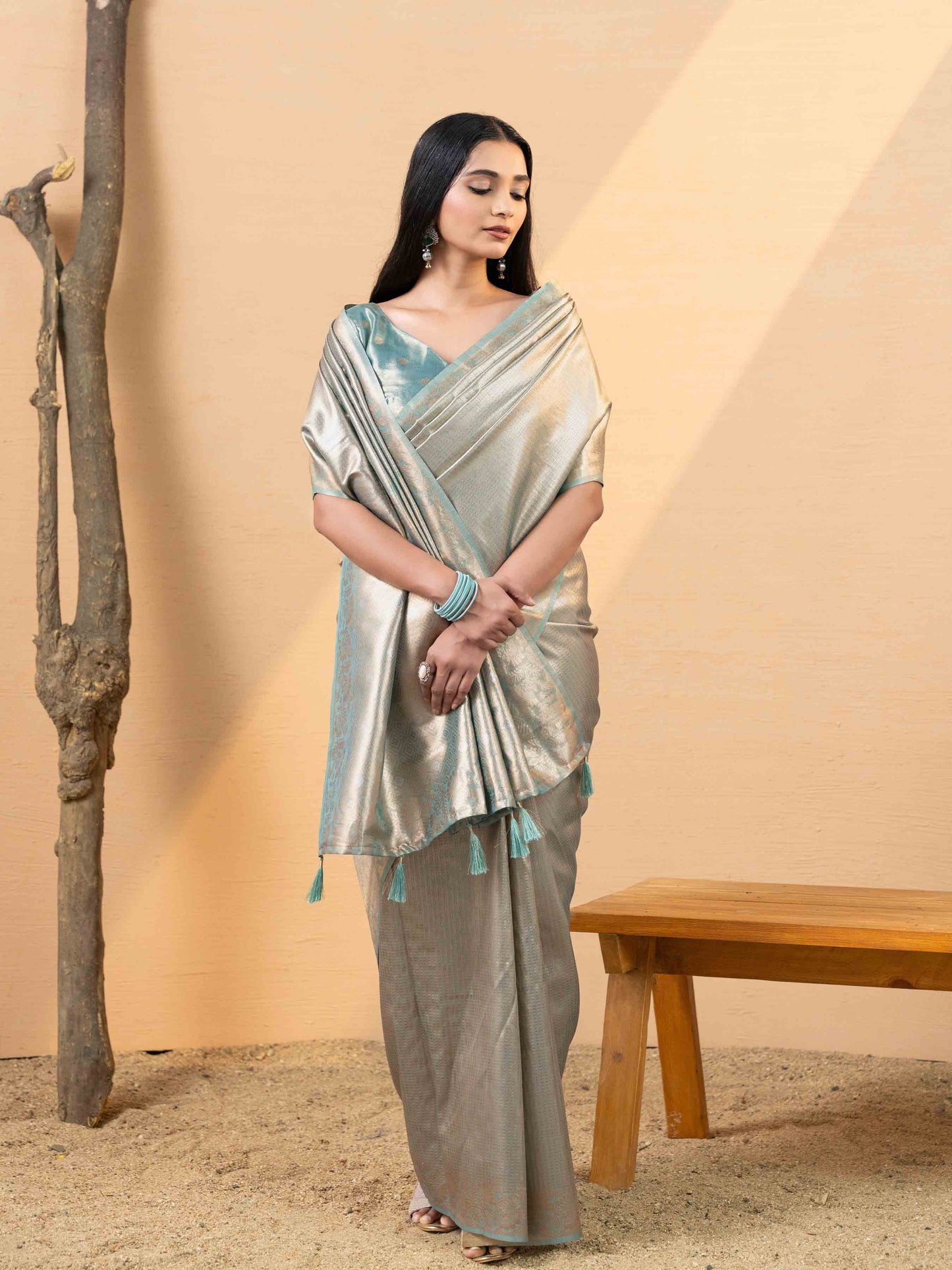 Pearl Mint Green Tissue Silk Saree
