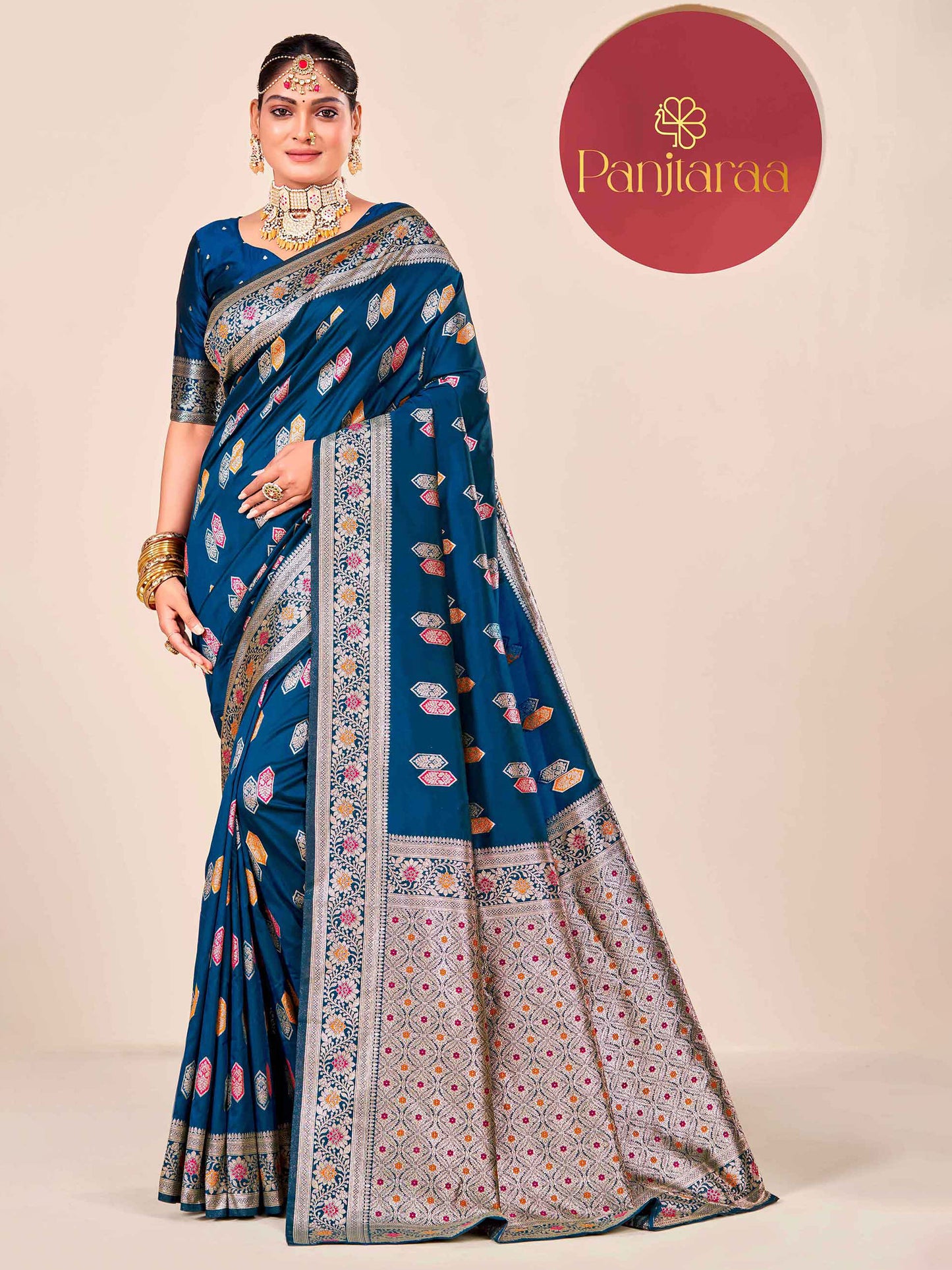 Navy Blue Banarasi Zari Woven Katan Silk Saree