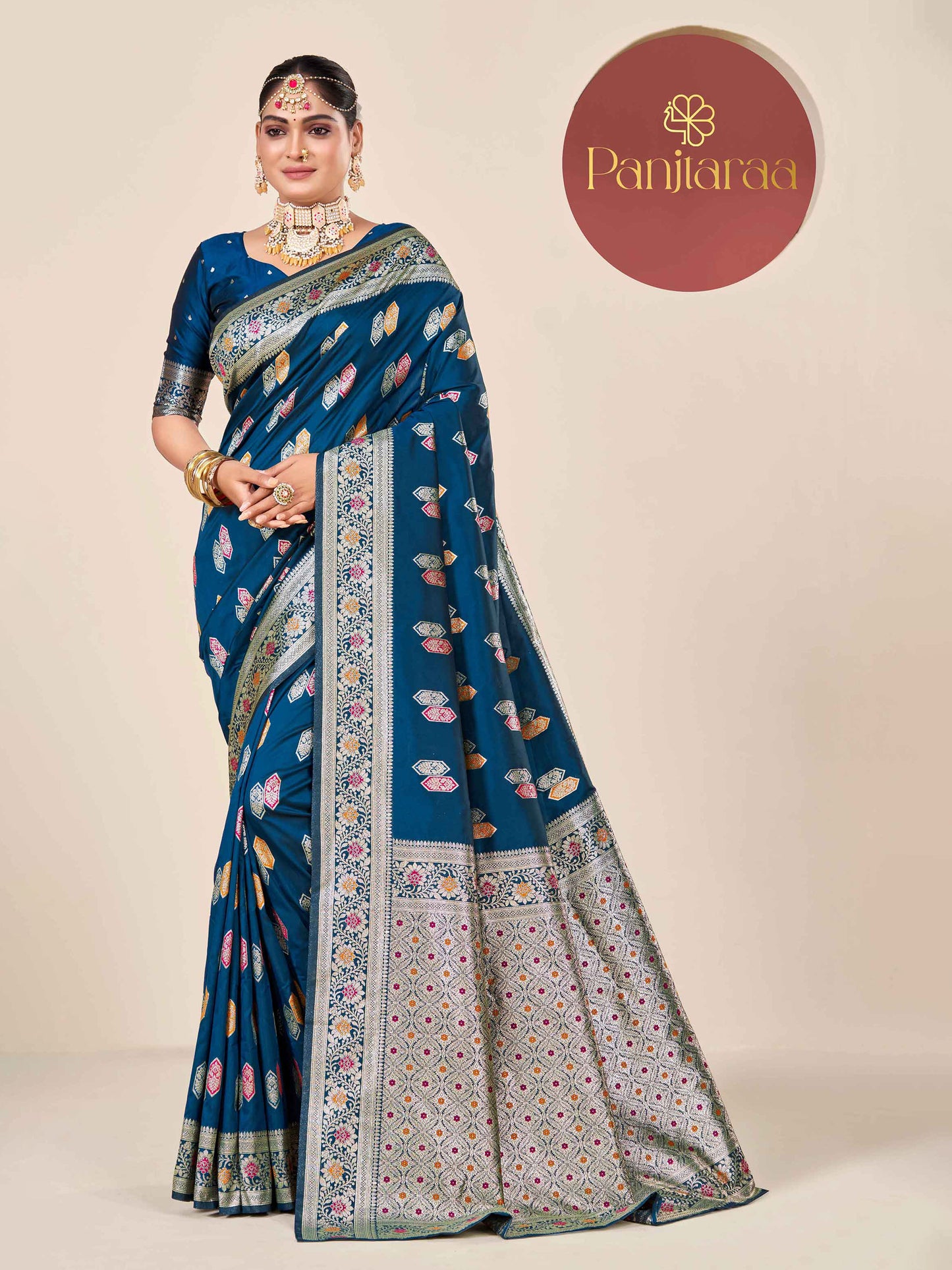 Navy Blue Banarasi Zari Woven Katan Silk Saree
