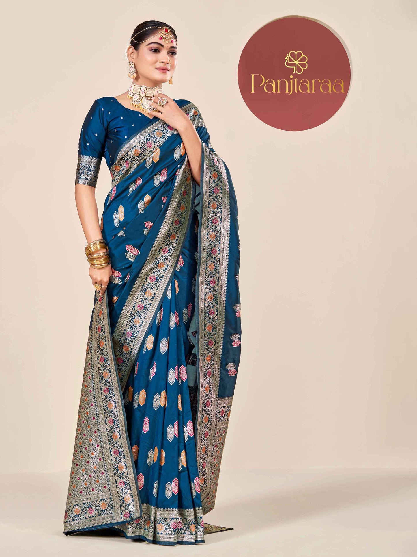 Navy Blue Banarasi Zari Woven Katan Silk Saree