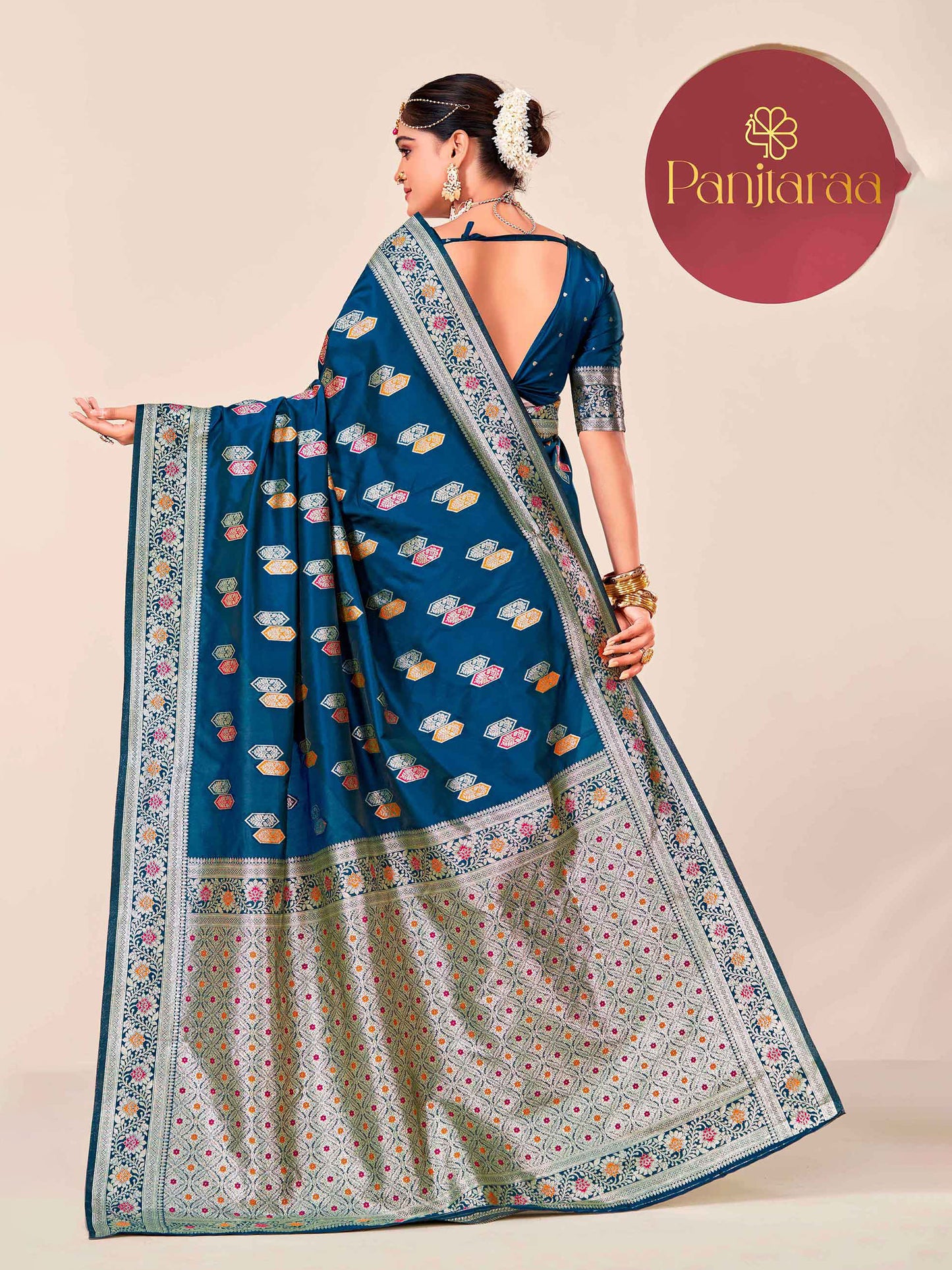 Navy Blue Banarasi Zari Woven Katan Silk Saree