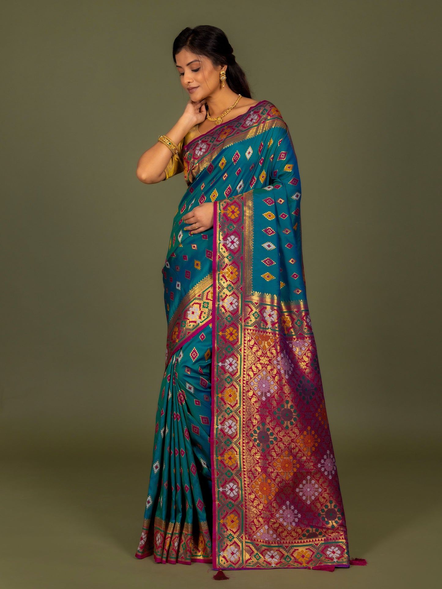 Alluring Blue Ikat saree with Zari Border