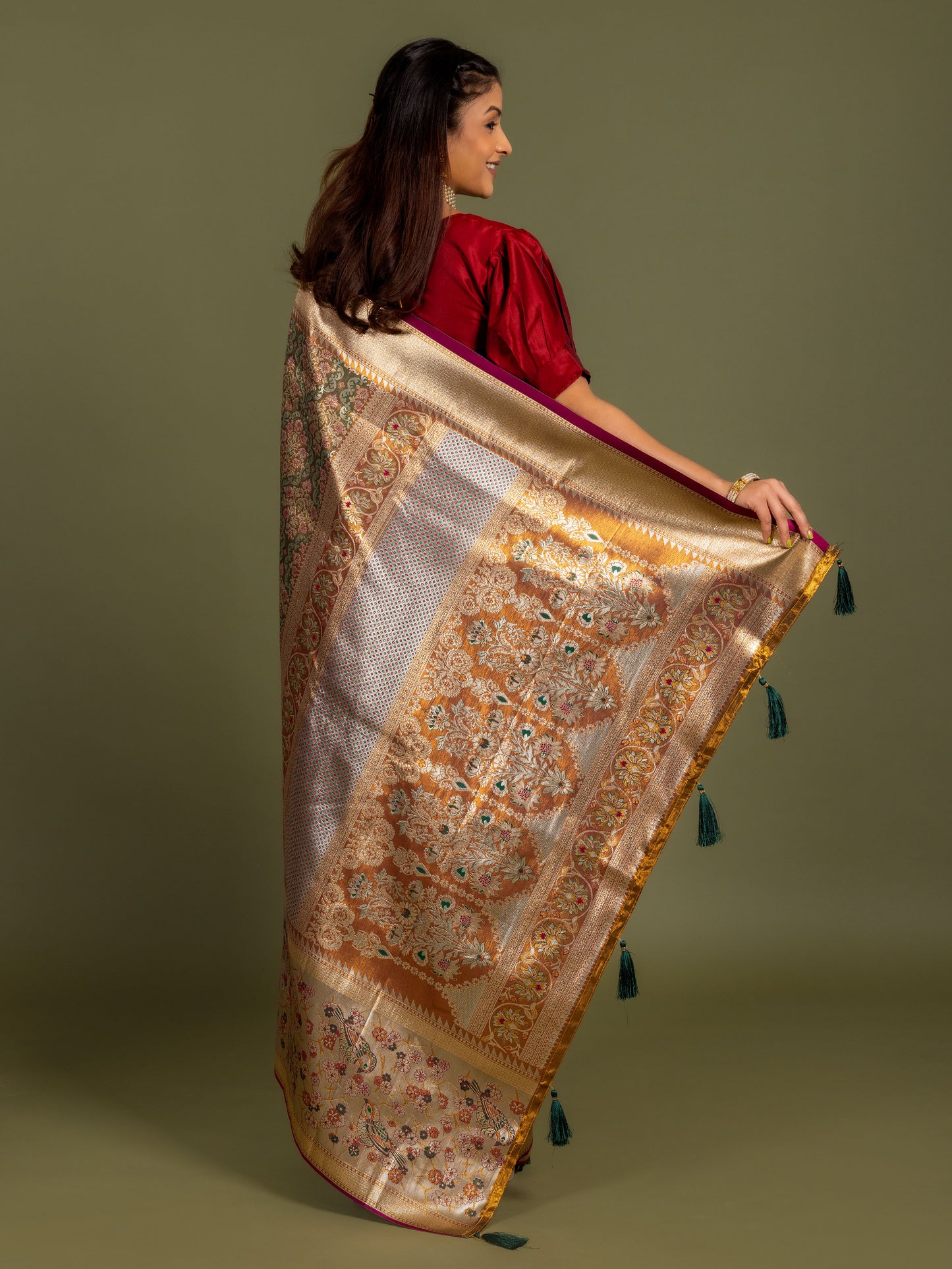Maroon Dharmavaram Tissue Silk Saree