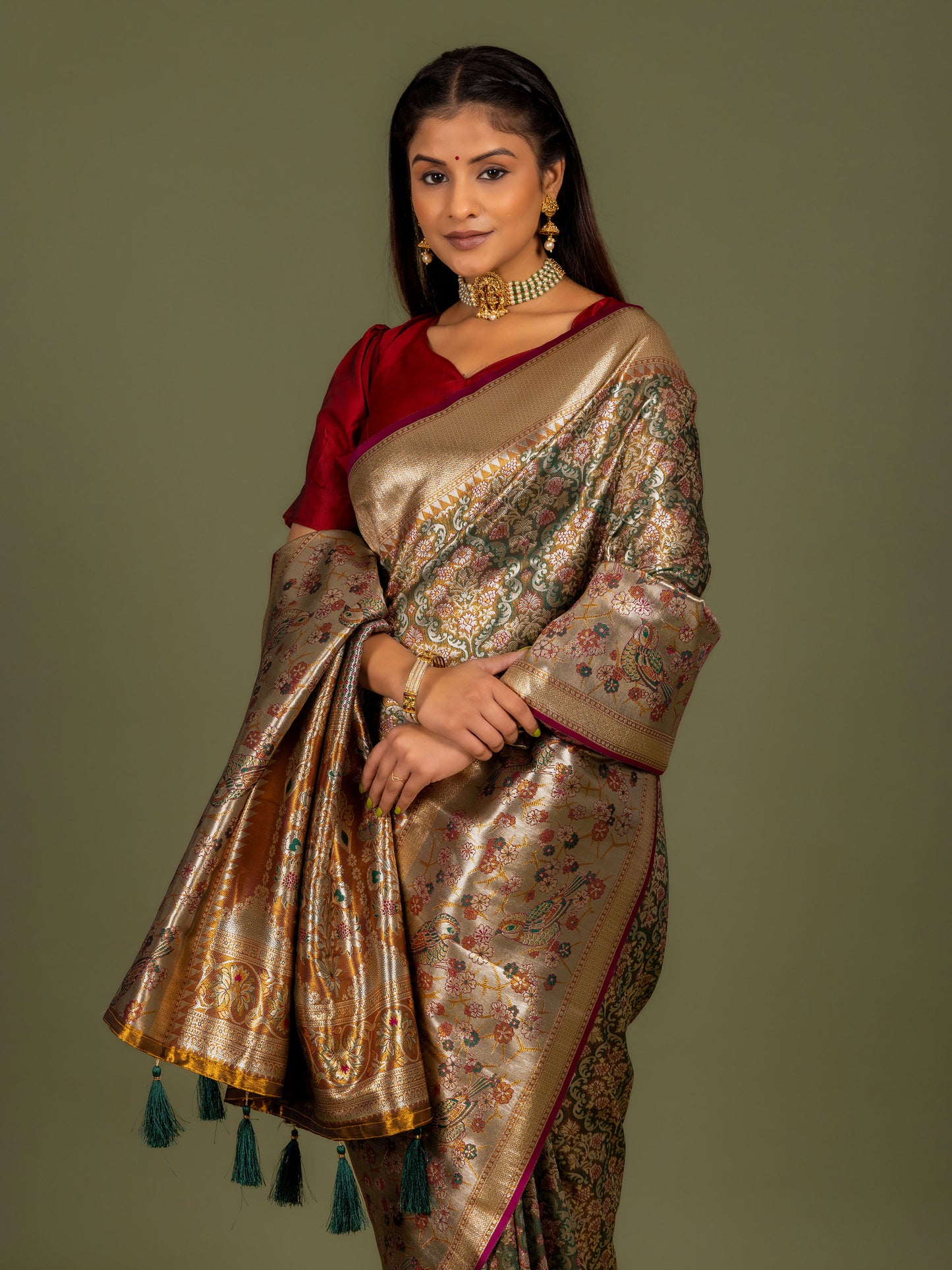 Maroon Dharmavaram Tissue Silk Saree