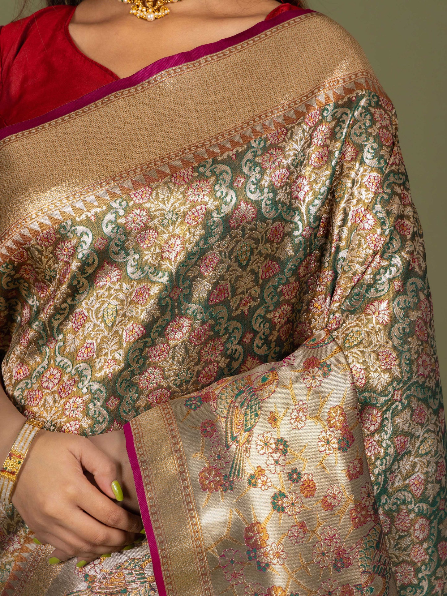 Maroon Dharmavaram Tissue Silk Saree