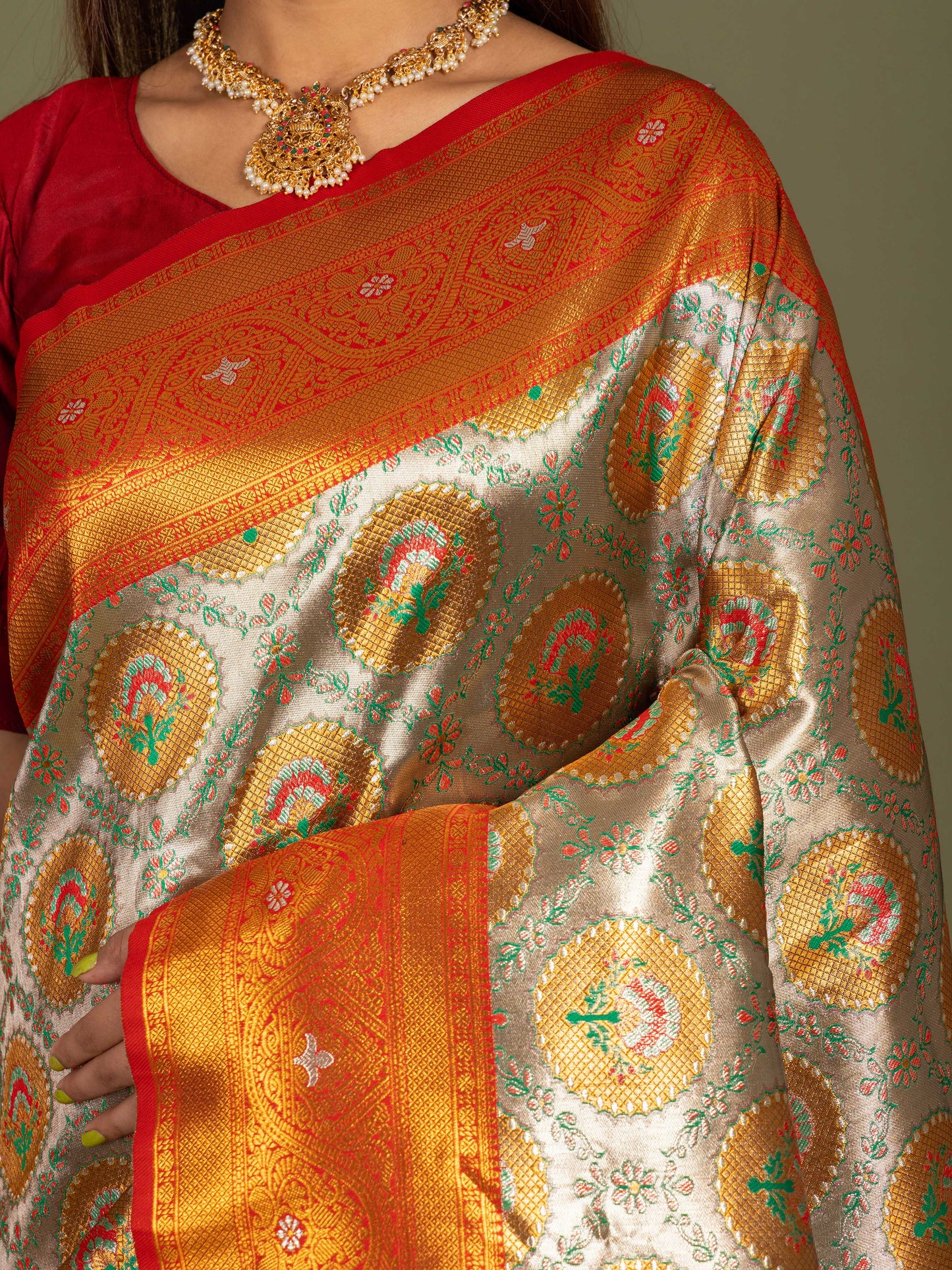 Cantara Orange Dharmavaram Pattu Tissue Silk Zari Weavingn Saree