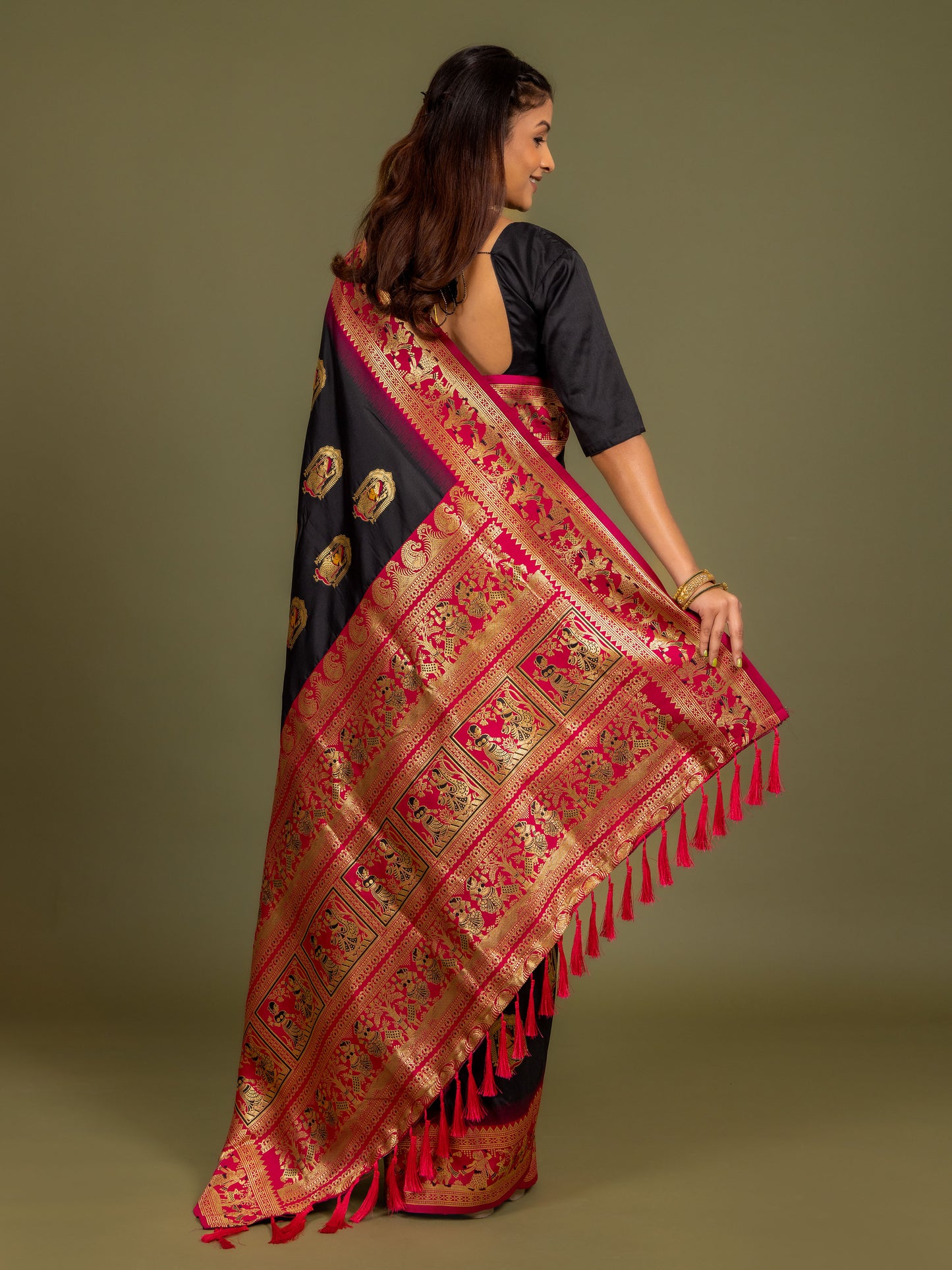 Black Baluchari Katan silk Saree