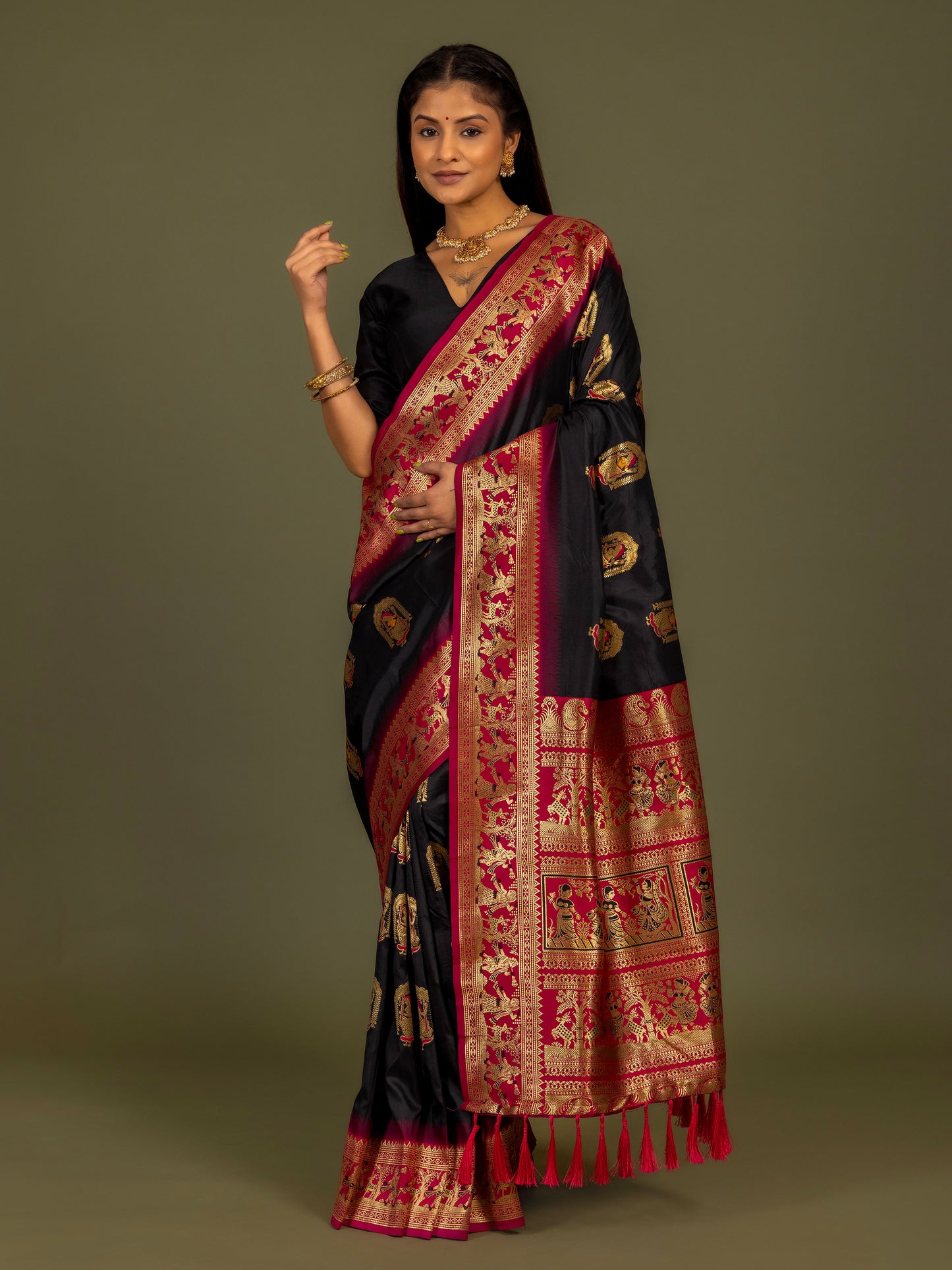 Black Baluchari Katan silk Saree