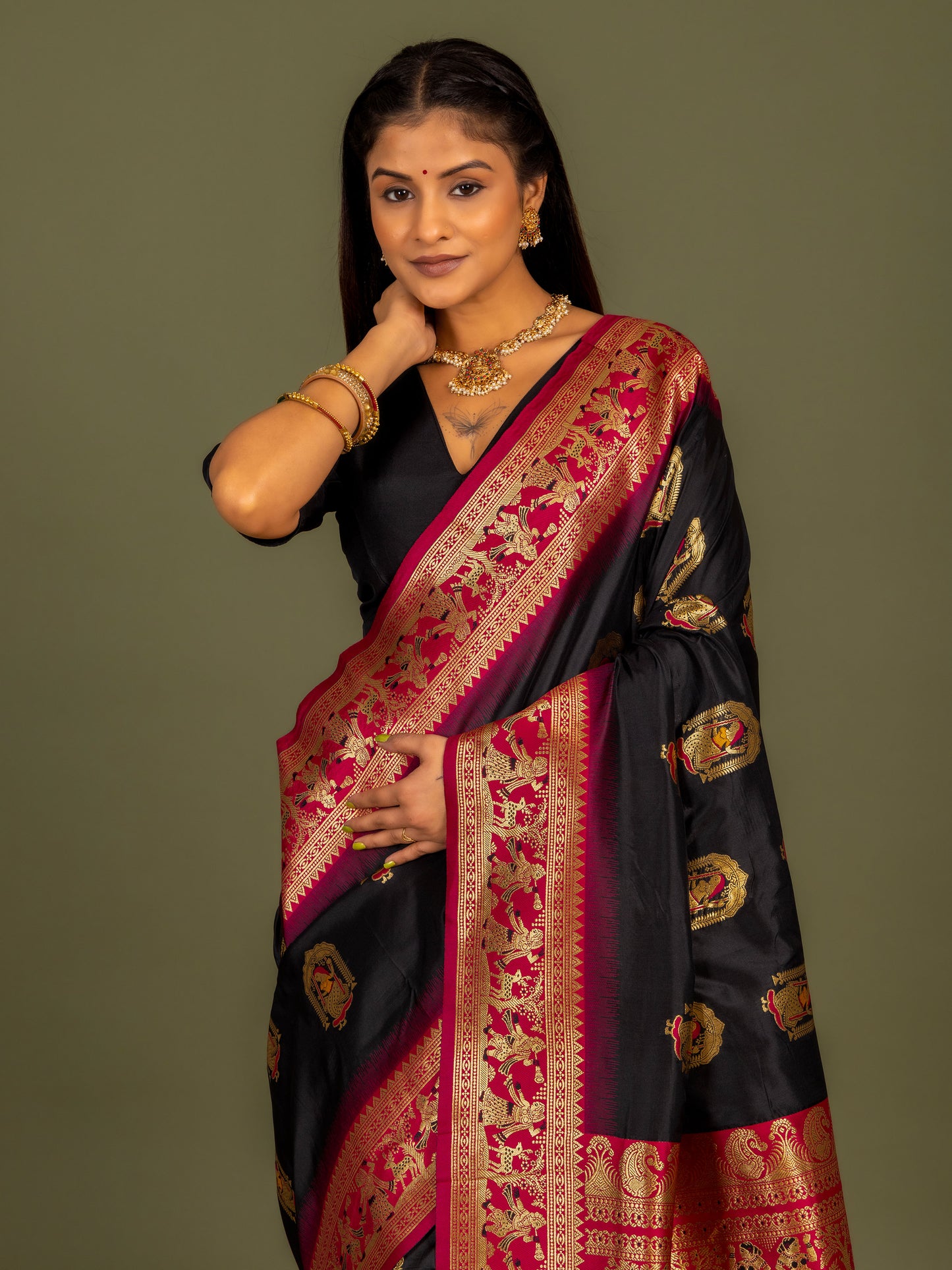 Black Baluchari Katan silk Saree