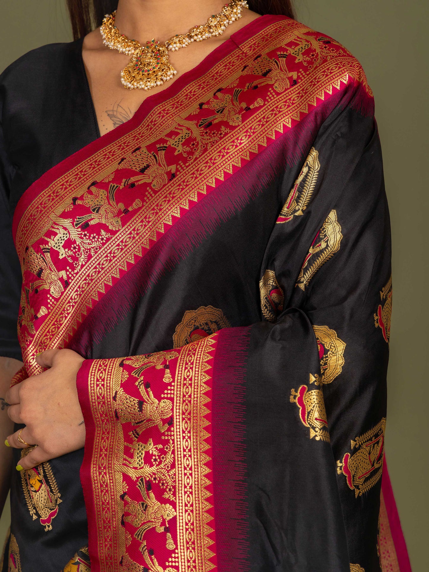 Black Baluchari Katan silk Saree