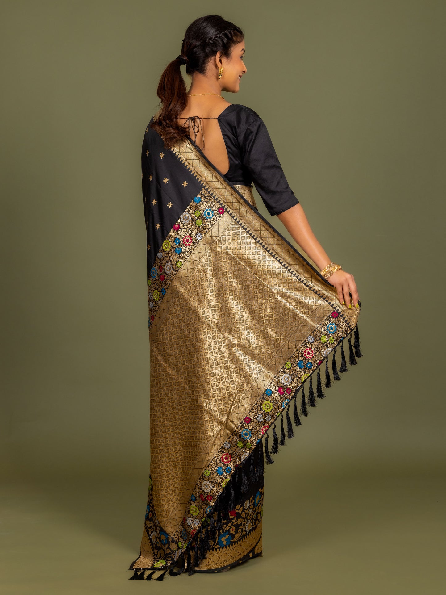 Z Black Banarasi Katan Silk Saree