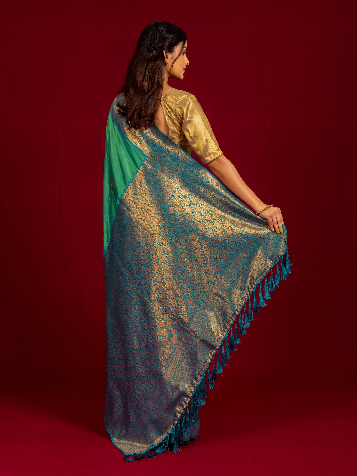 Turquoise Green Soft Silk Saree