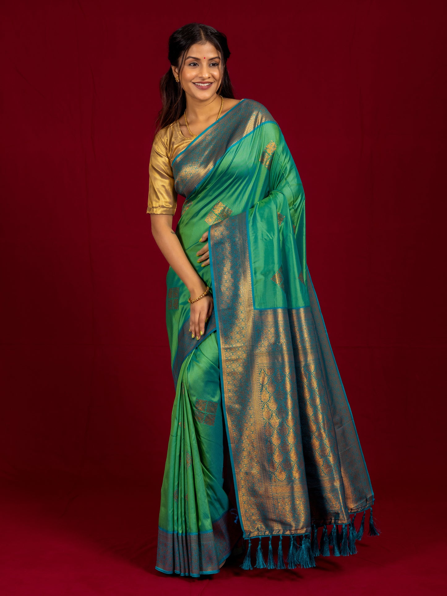 Turquoise Green Soft Silk Saree