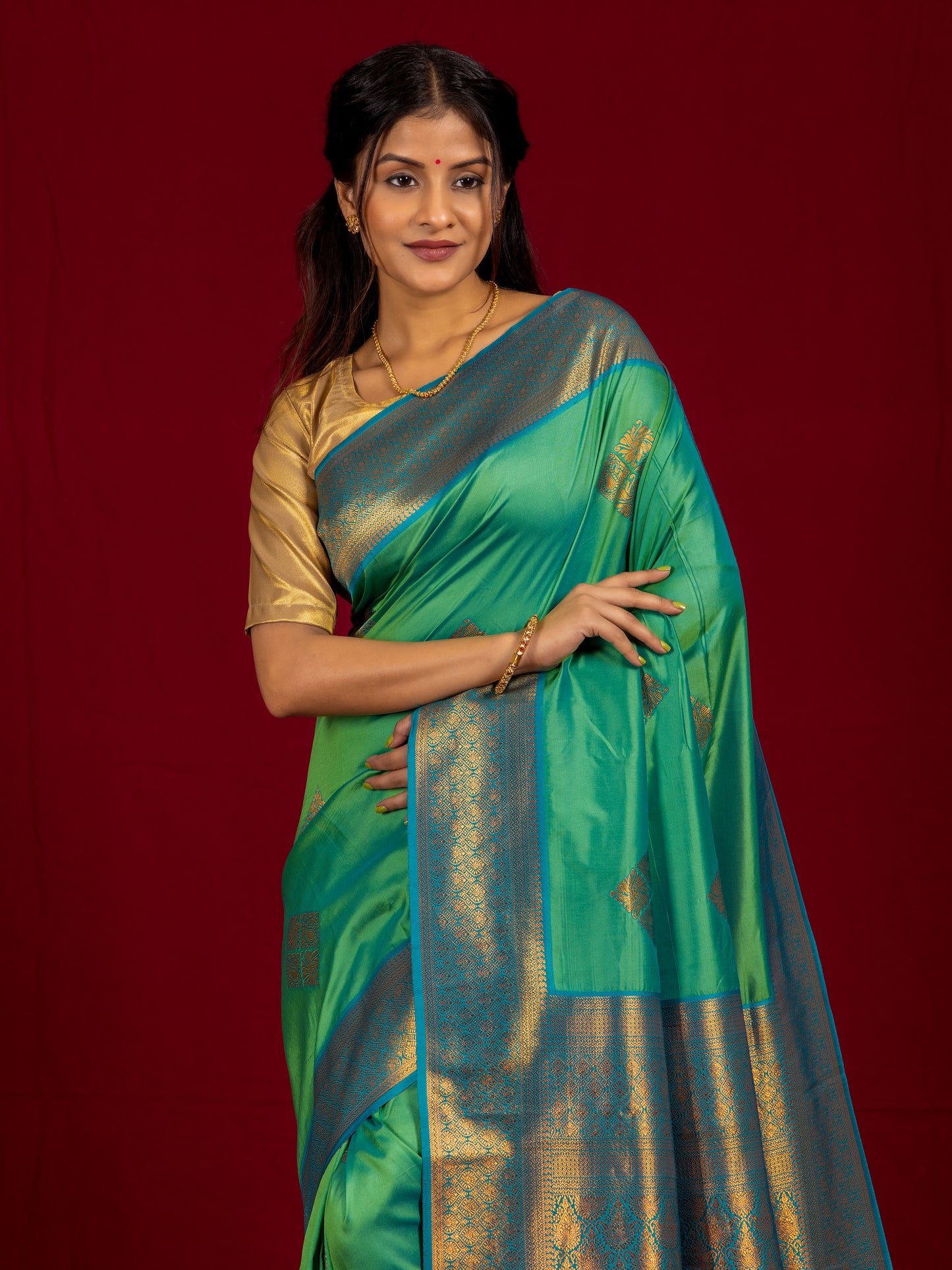 Turquoise Green Soft Silk Saree