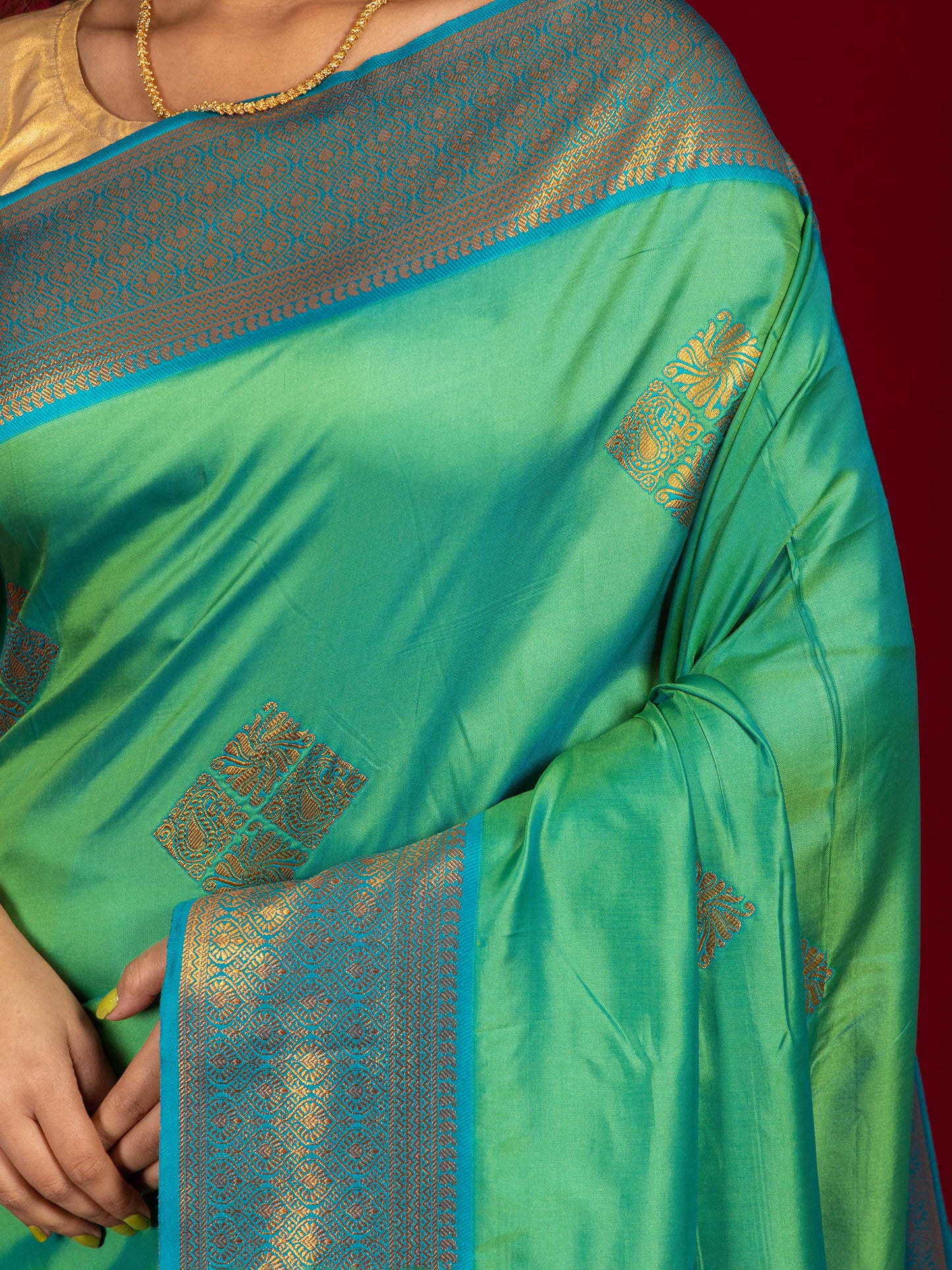 Turquoise Green Soft Silk Saree