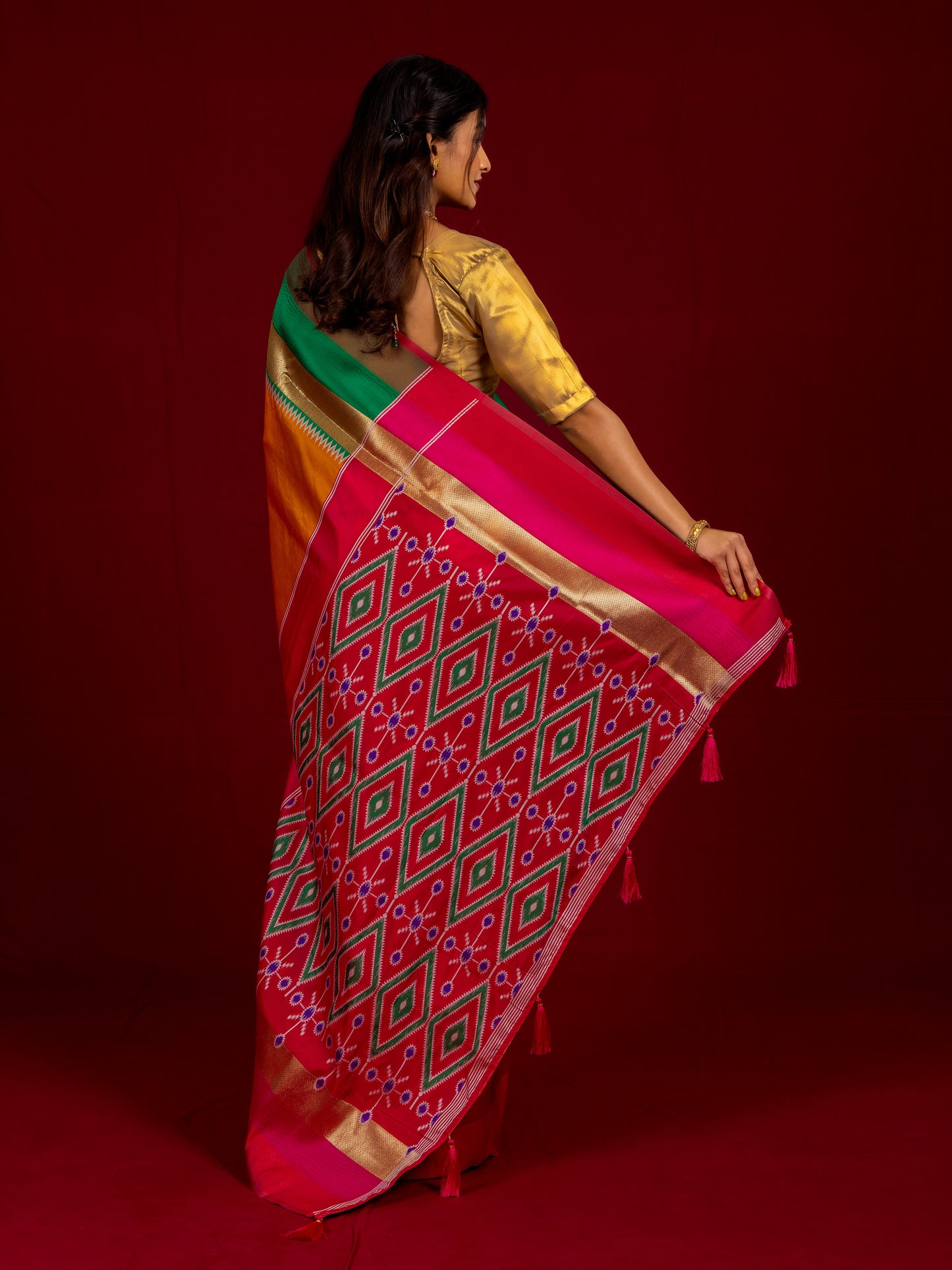 Orange Gala Pochampalli Ikat Silk Saree