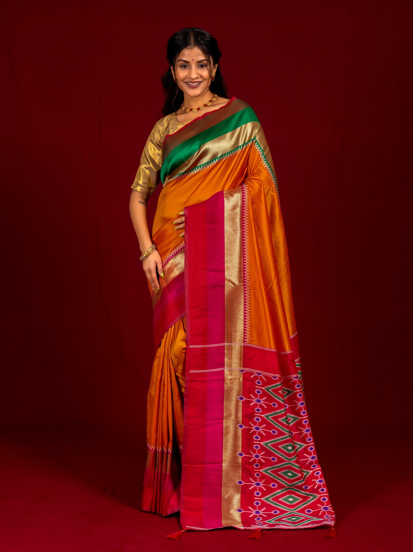 Orange Gala Pochampalli Ikat Silk Saree