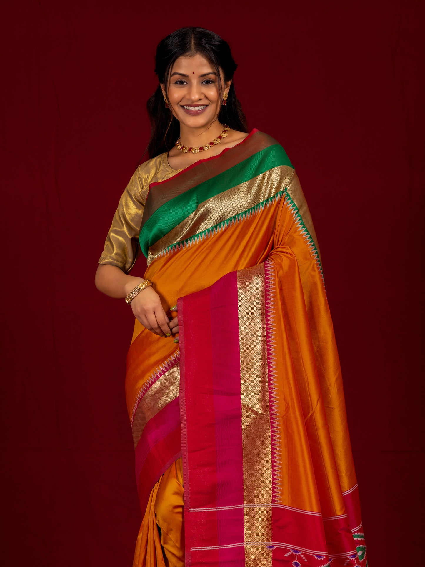 Orange Gala Pochampalli Ikat Silk Saree