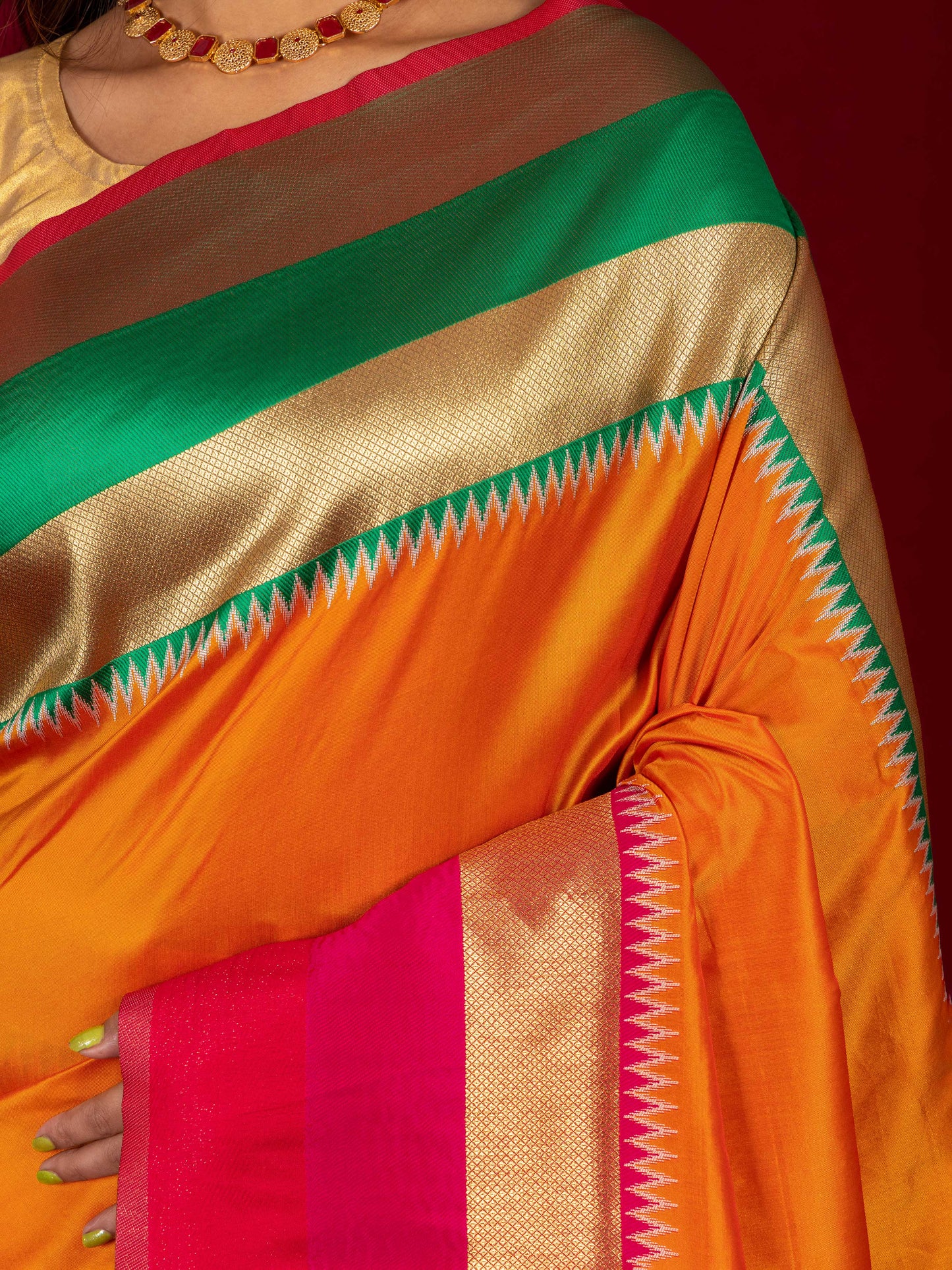 Orange Gala Pochampalli Ikat Silk Saree