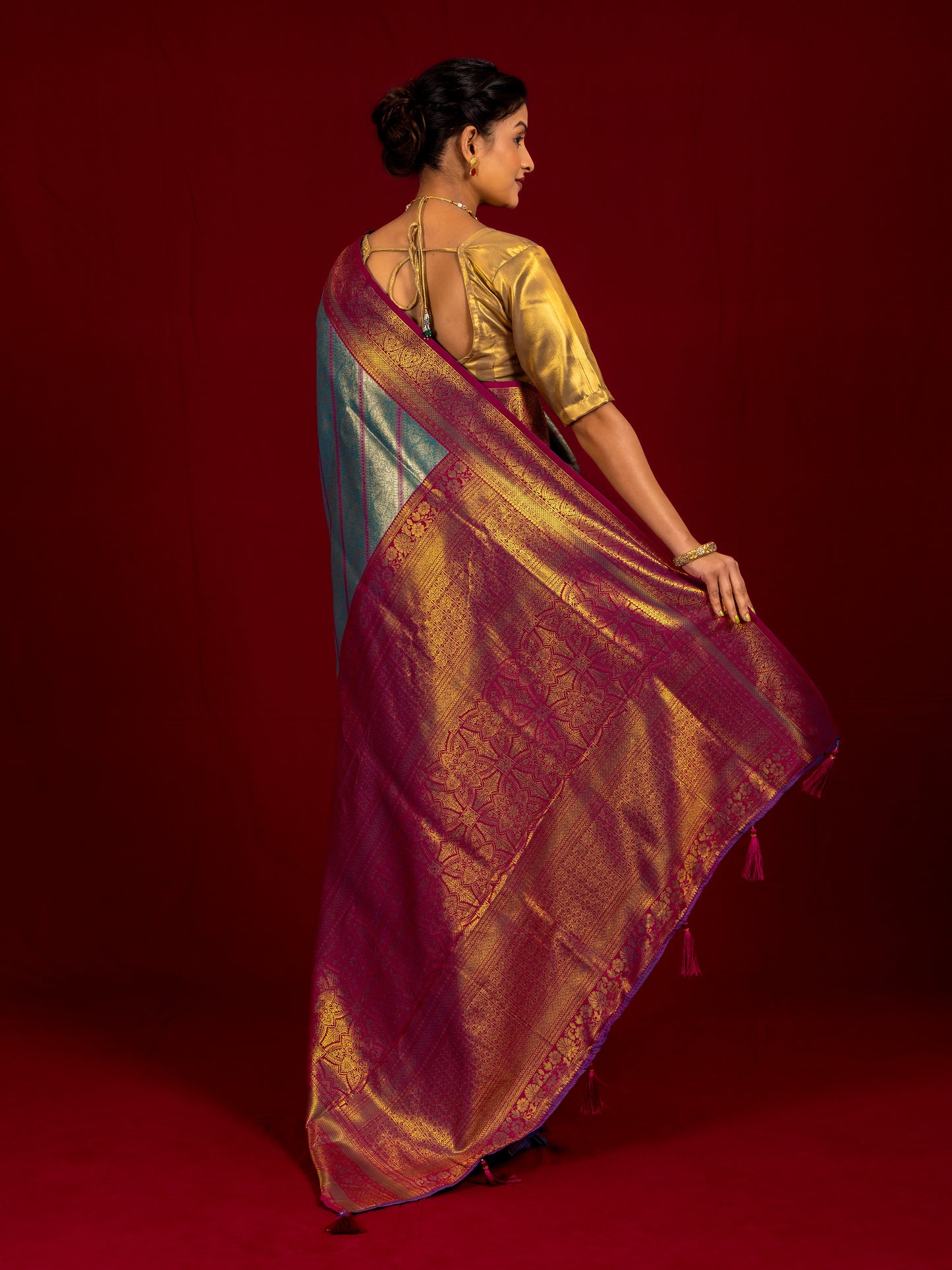 Bristol Blue Zari Woven Kanjivaram Silk Saree