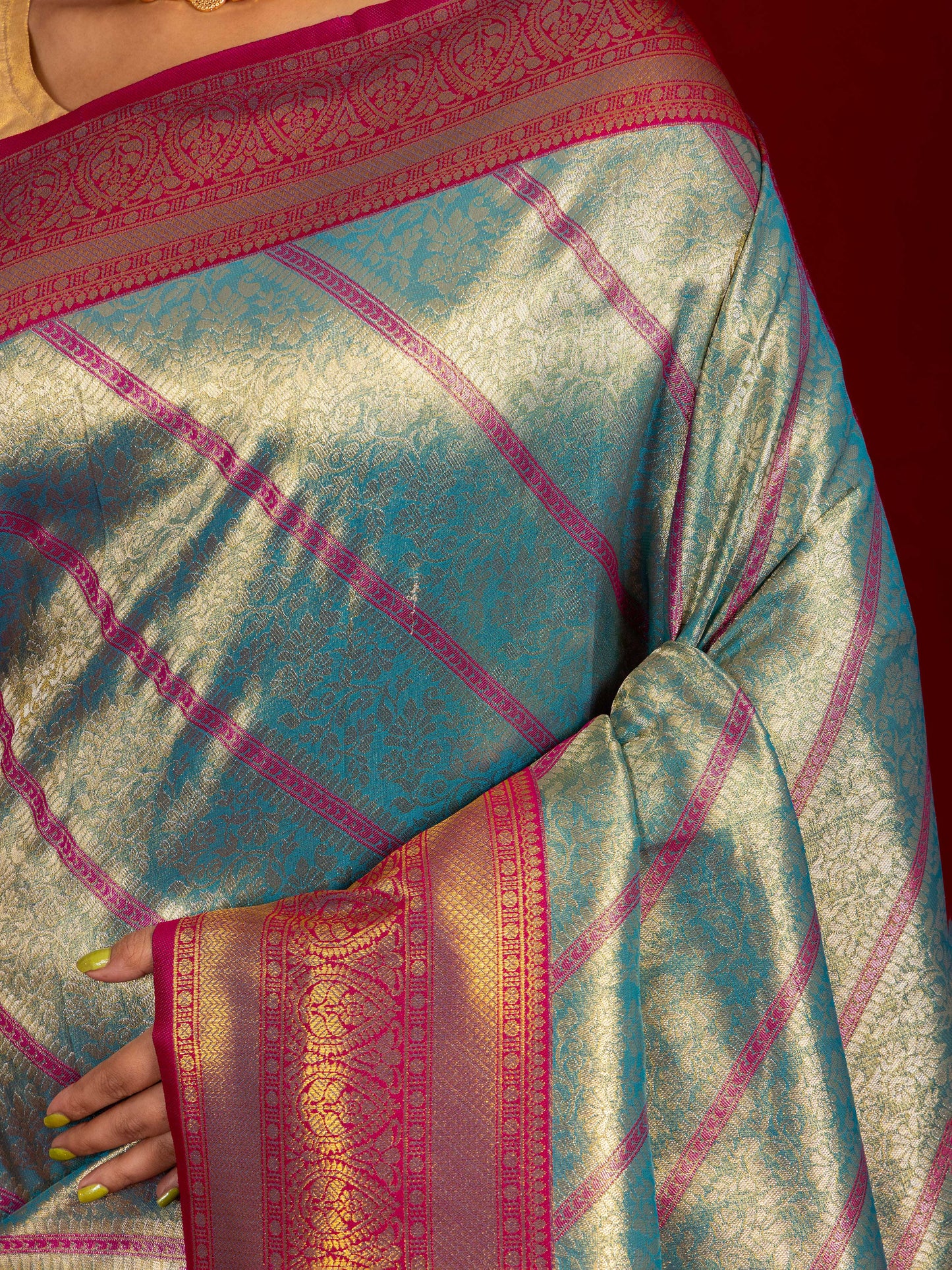 Bristol Blue Zari Woven Kanjivaram Silk Saree