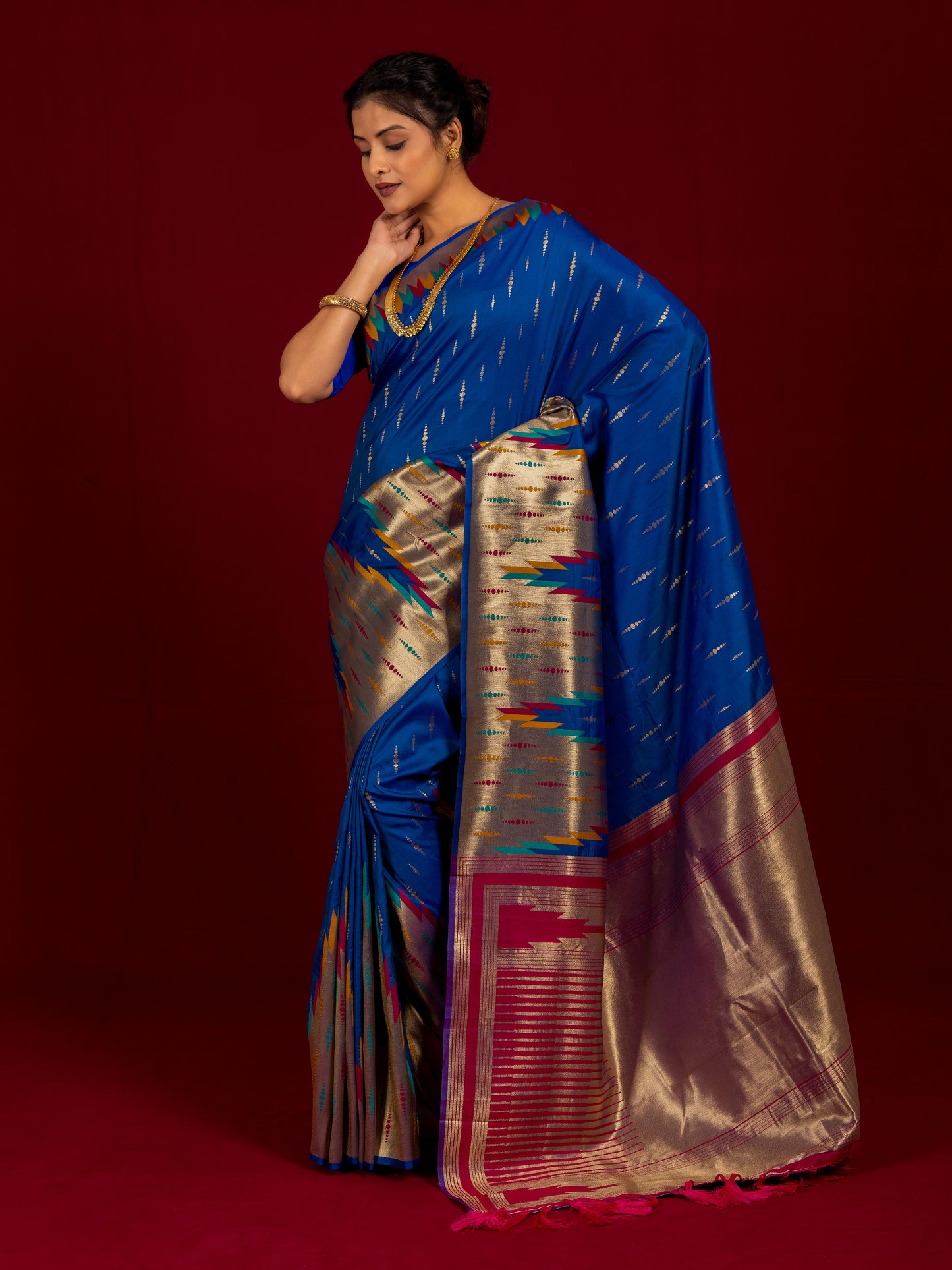 Antique Blue Katan Silk Saree