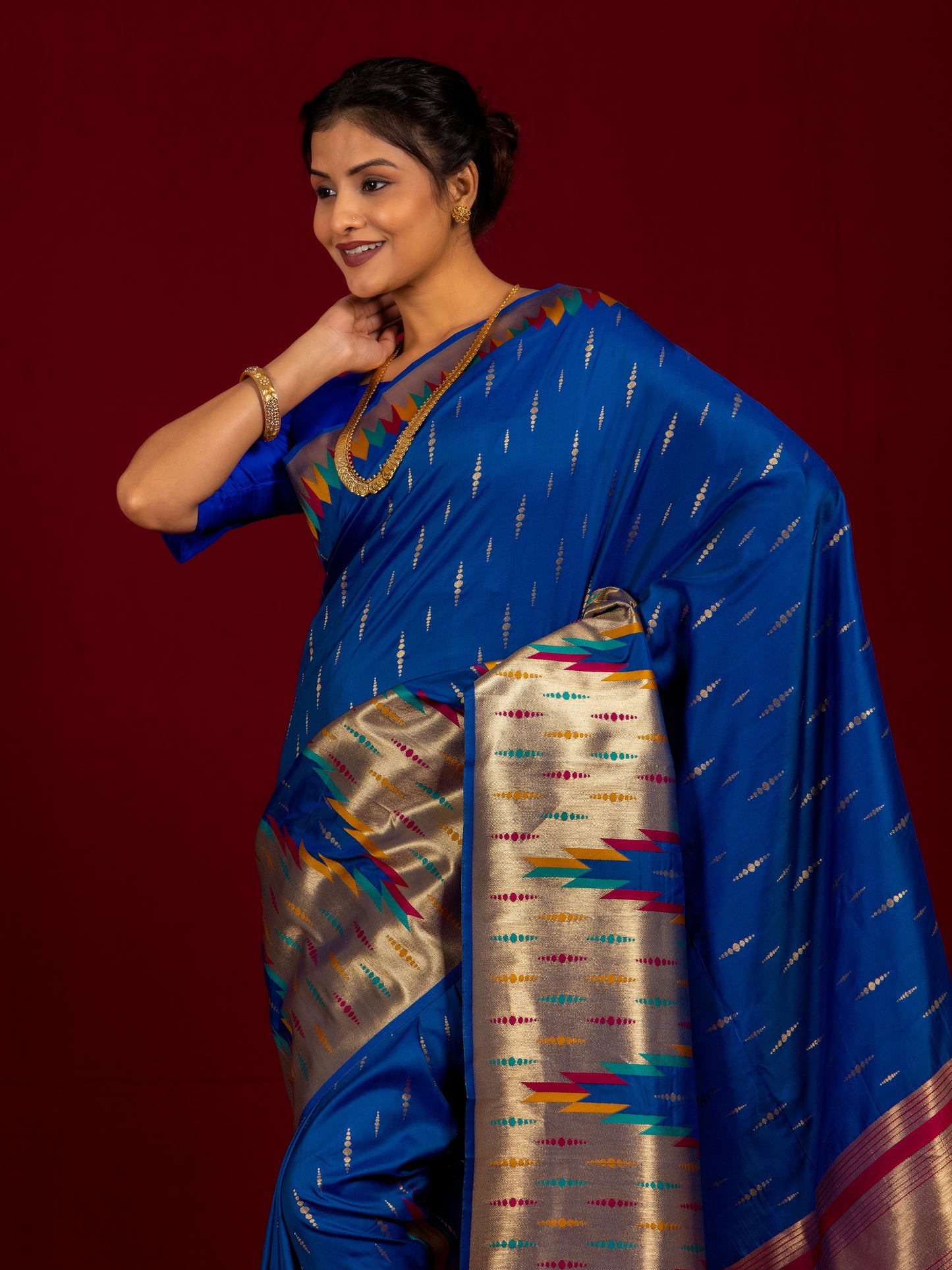 Antique Blue Katan Silk Saree