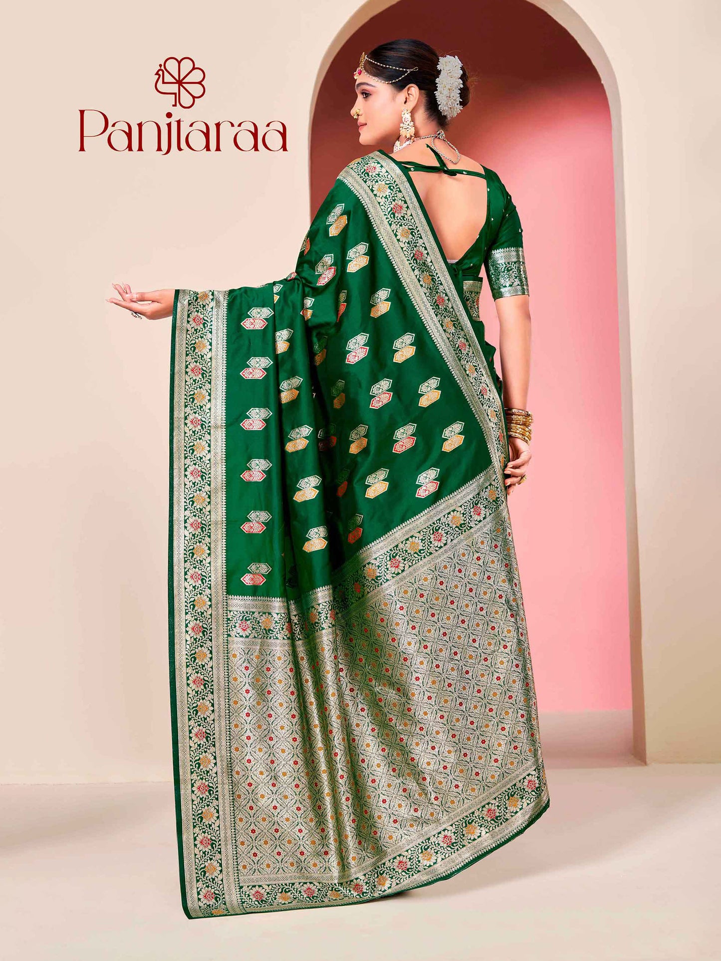 Dark Green Banarasi Zari Woven Katan Silk Saree
