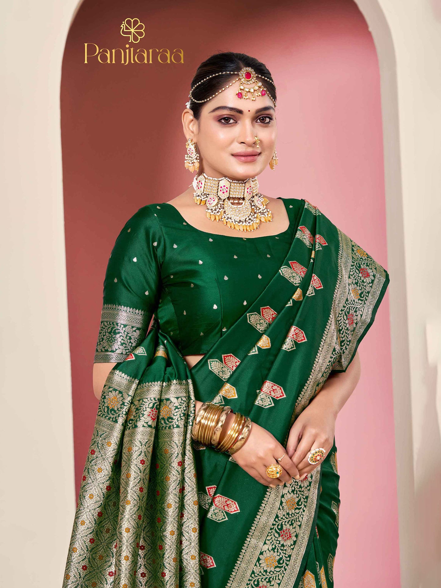 Dark Green Banarasi Zari Woven Katan Silk Saree