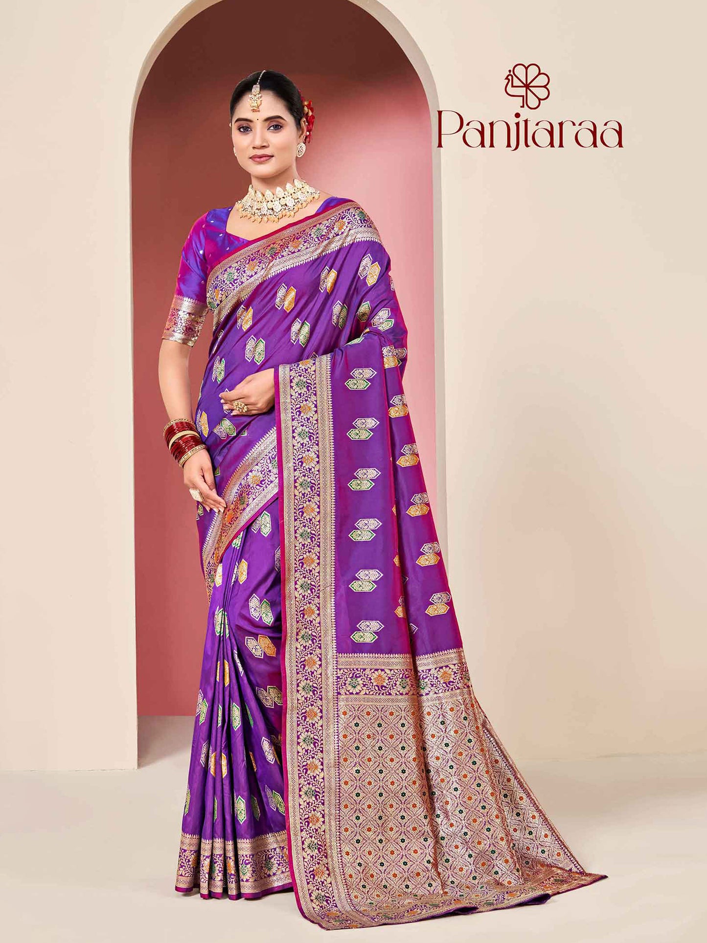 Purple Banarasi Zari Woven Katan Silk Saree