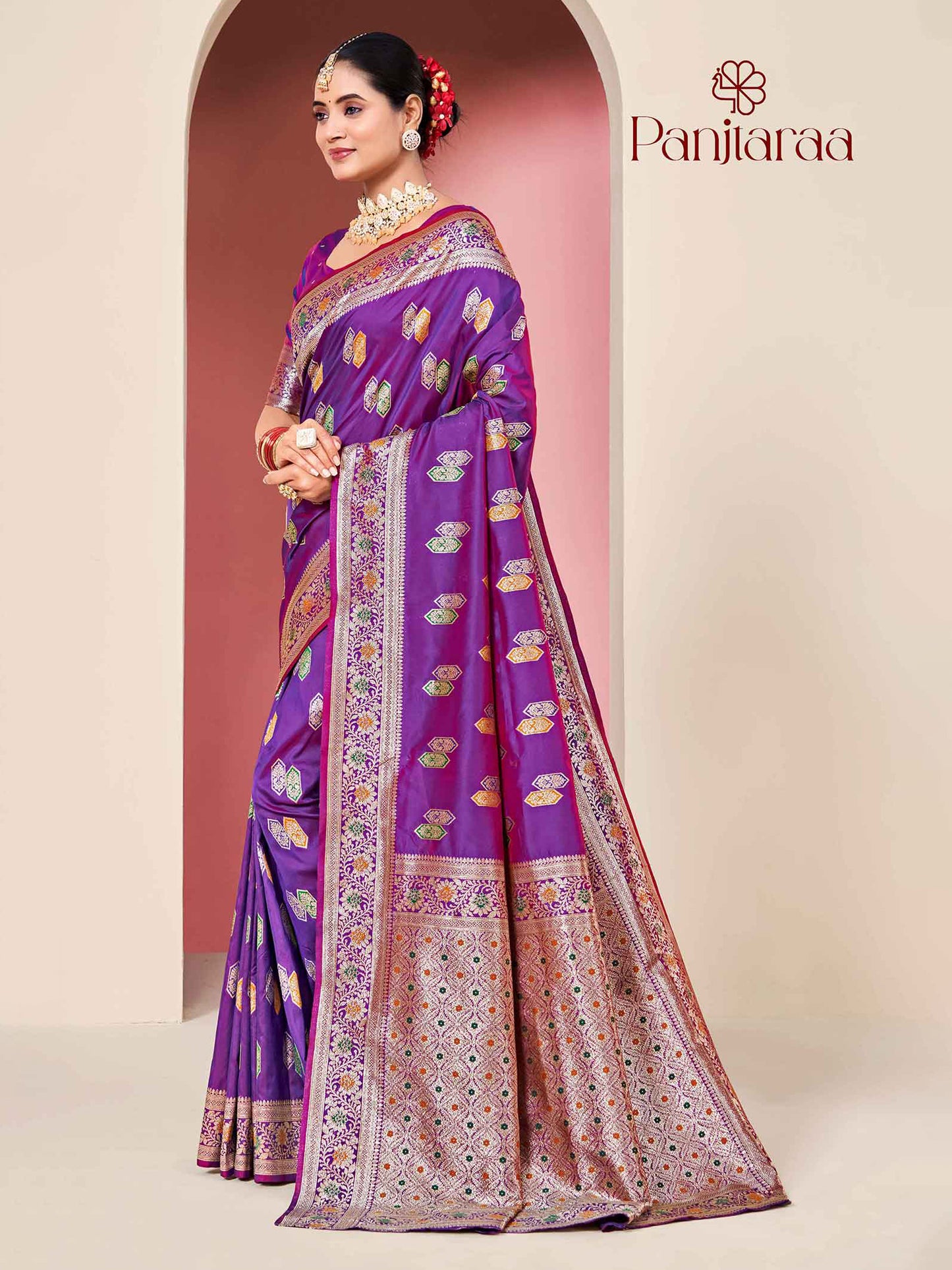 Purple Banarasi Zari Woven Katan Silk Saree