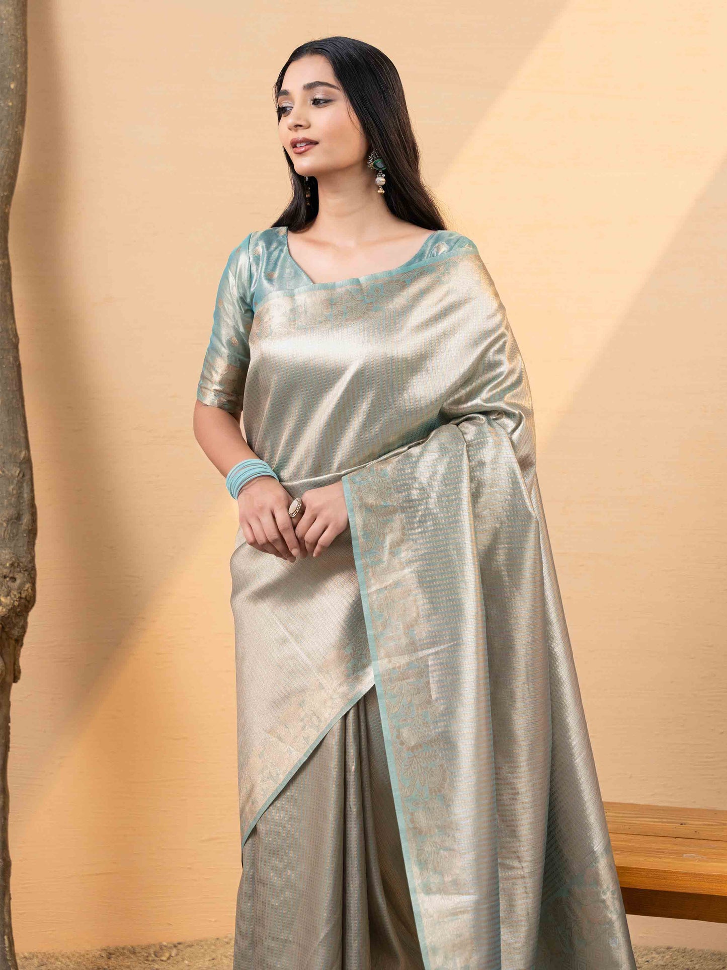 Pearl Mint Green Tissue Silk Saree