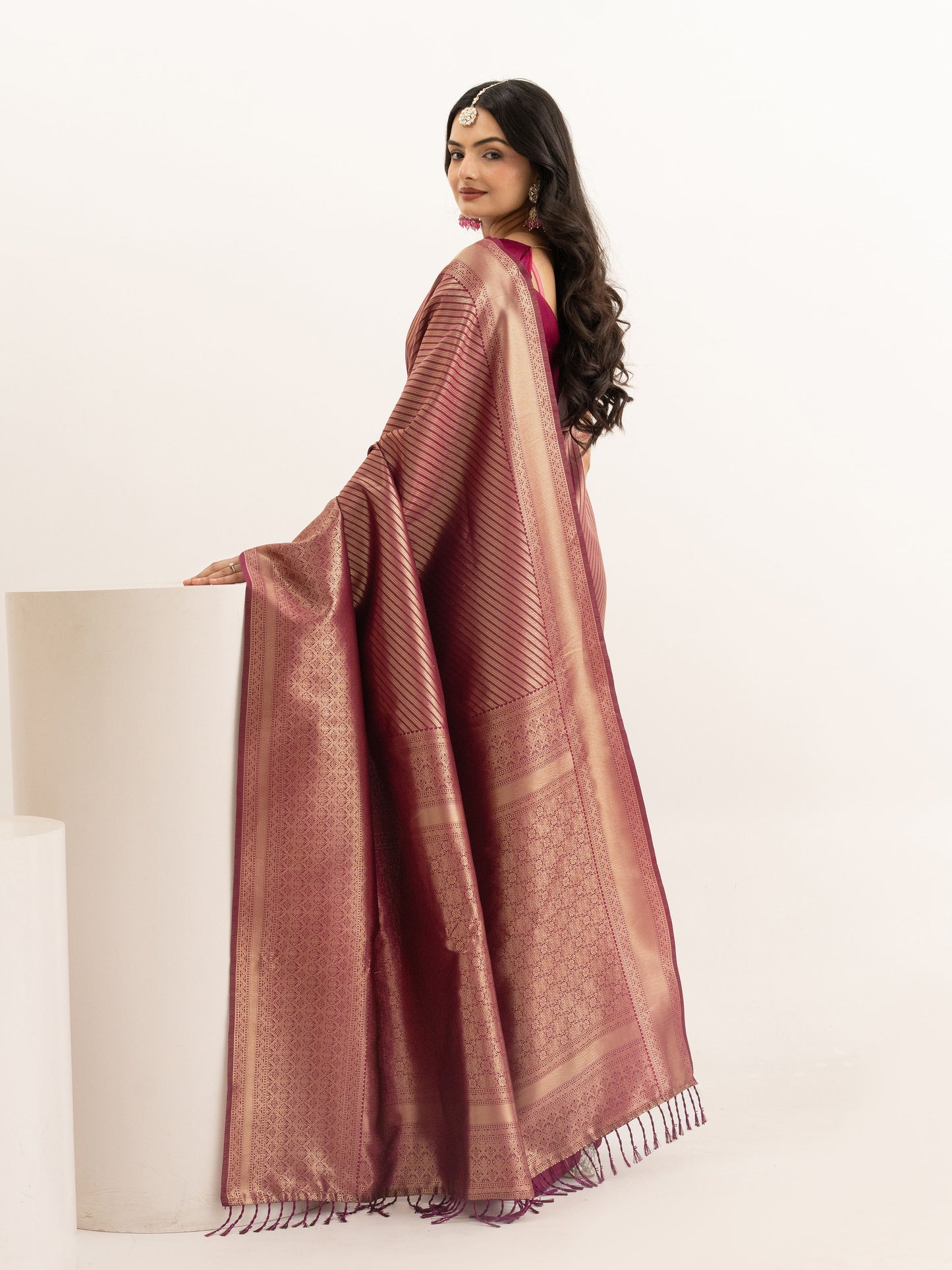 Rosewood Pink Tissue Silk Saree