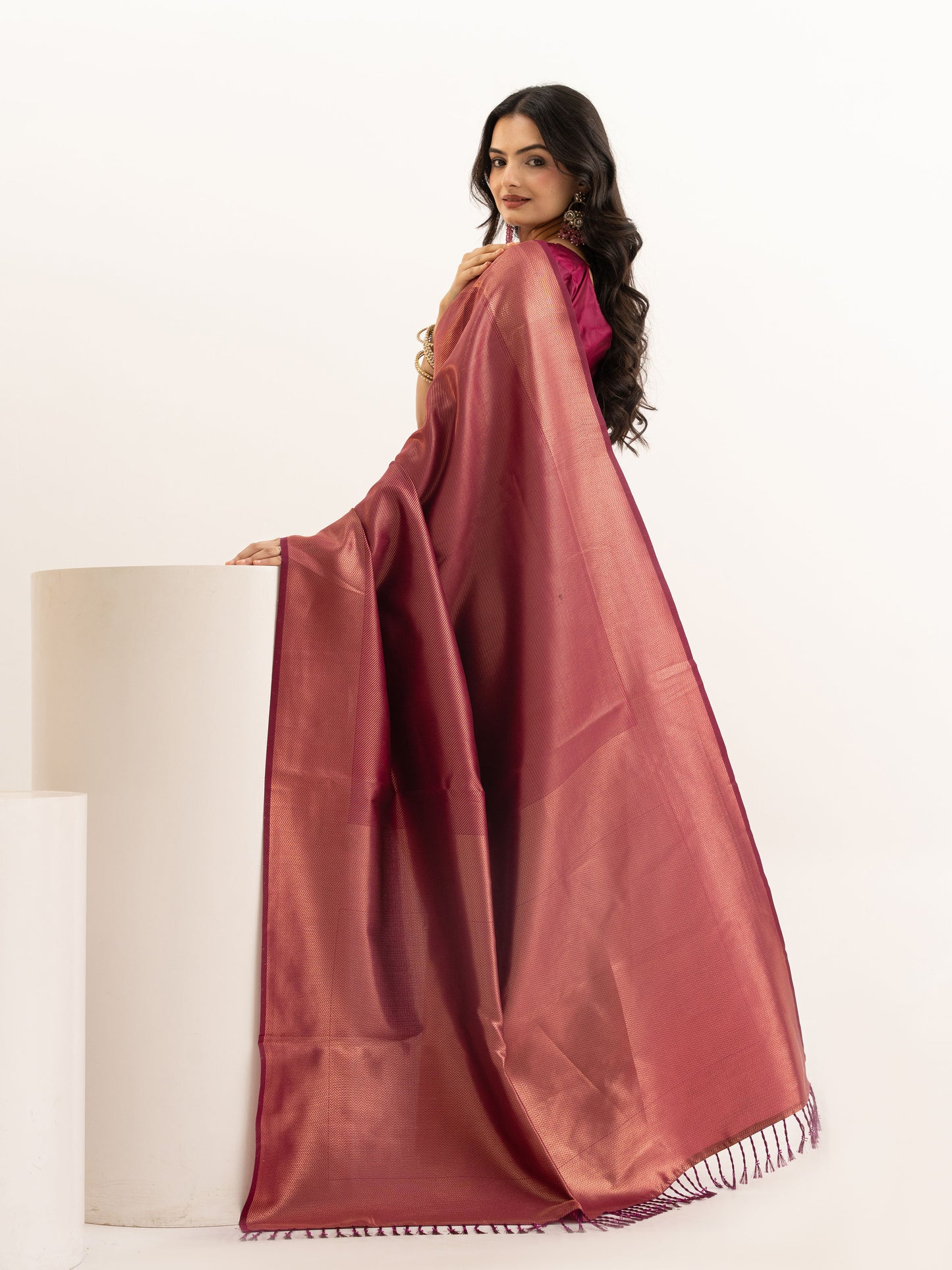 Wine Rose Tissue Silk Saree