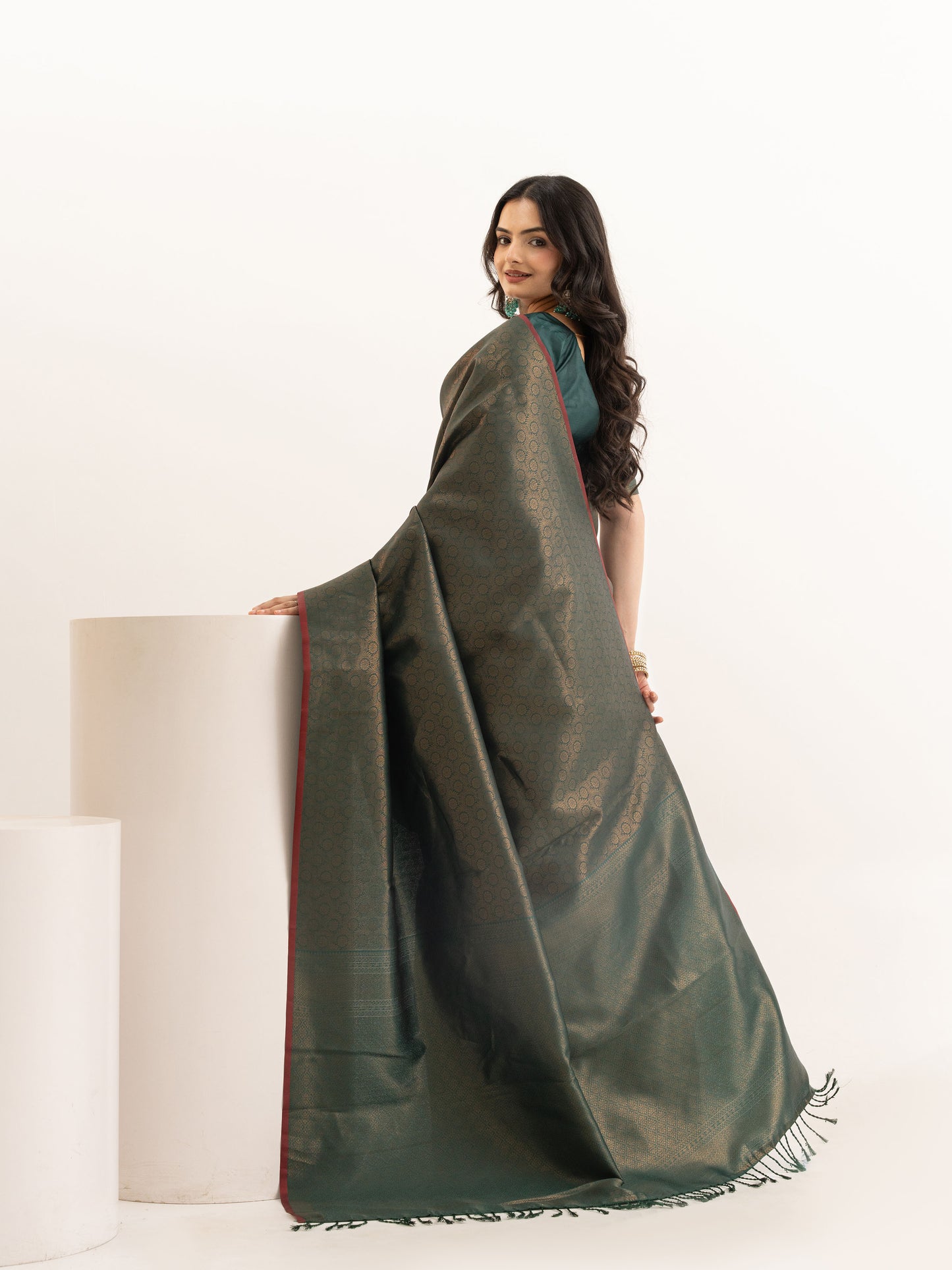 Majestic Dark Olive Green Kanjivaram Silk Saree
