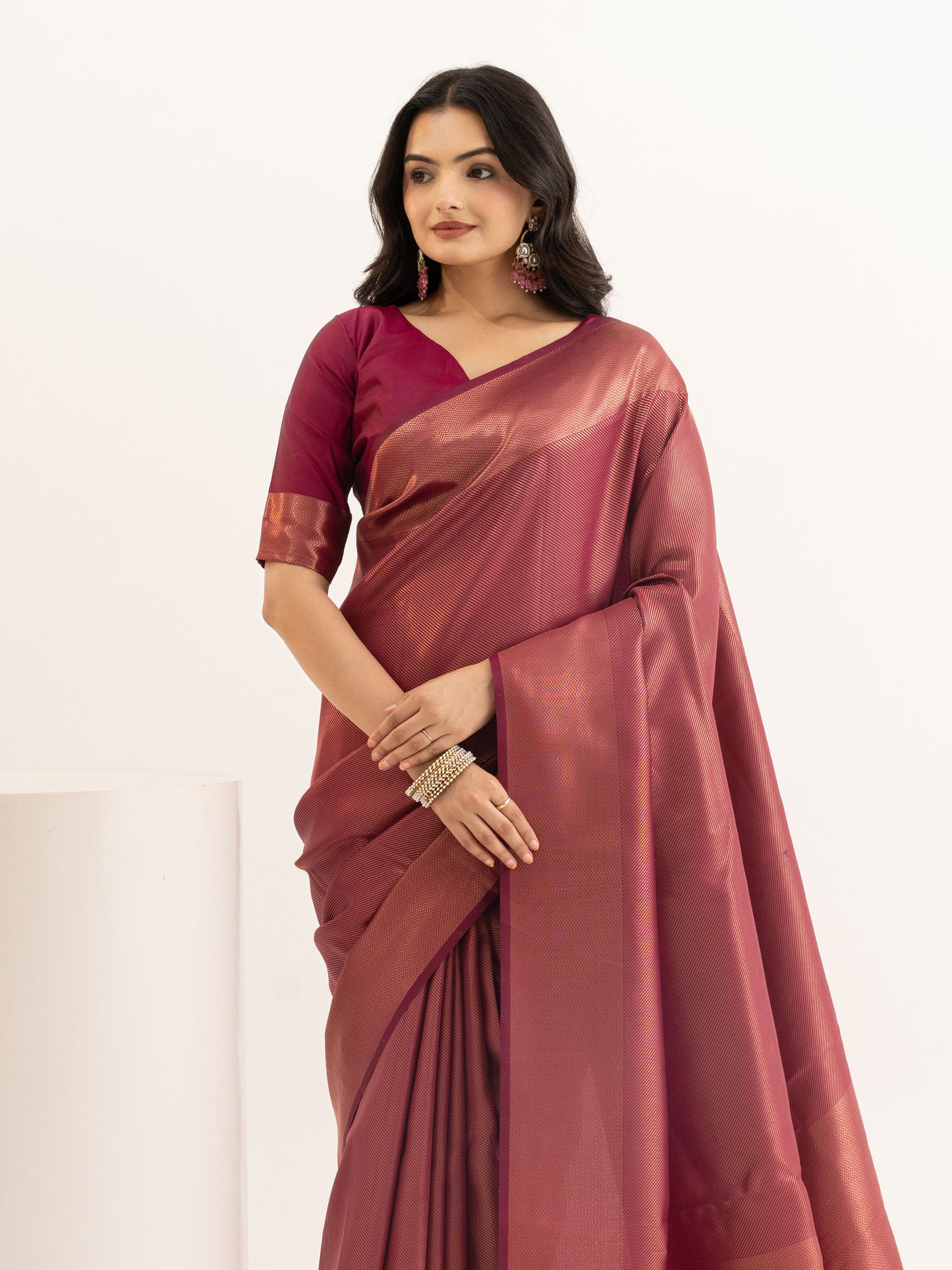 Wine Rose Tissue Silk Saree