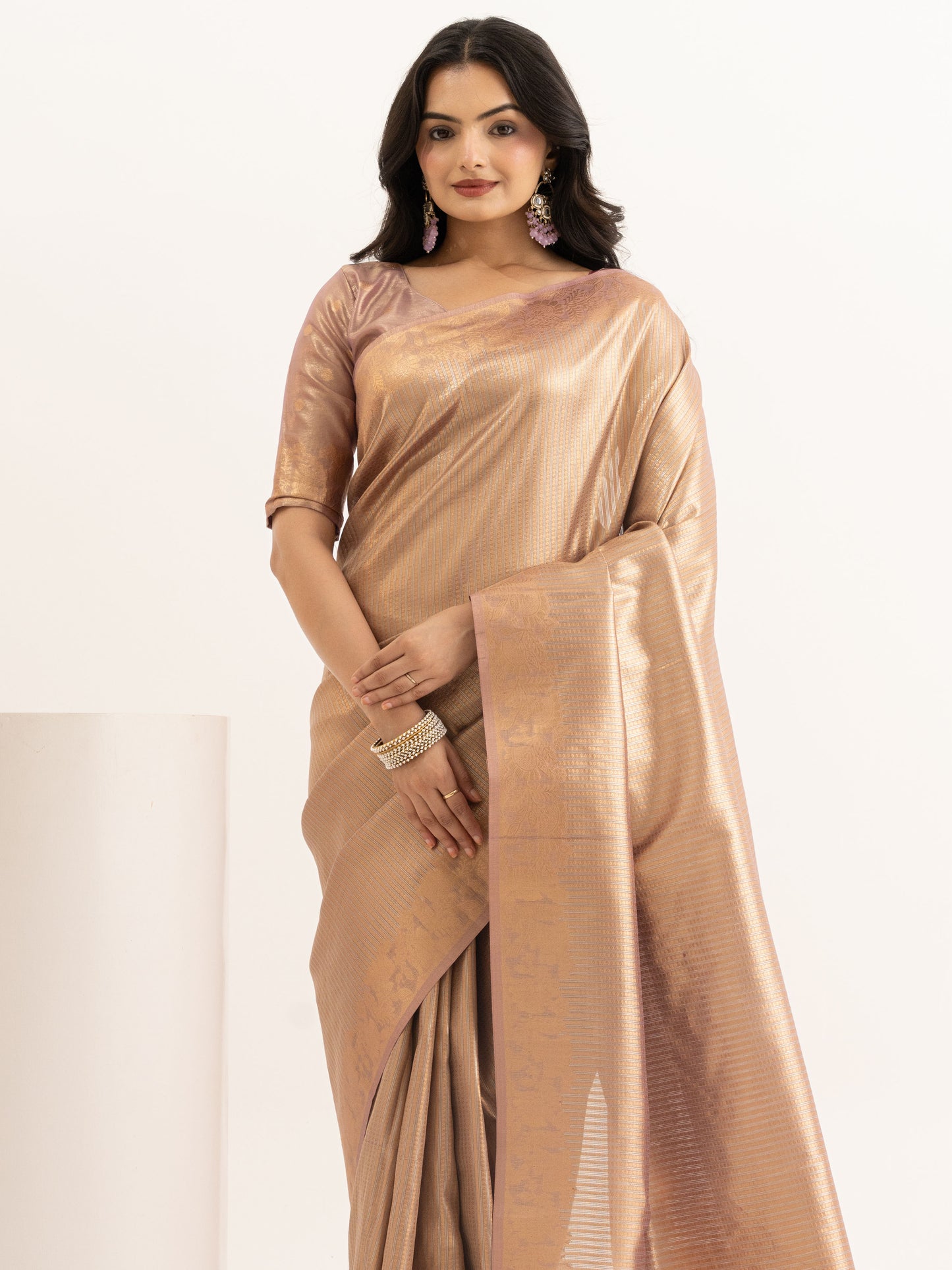 Rose Gold Tissue Silk Saree